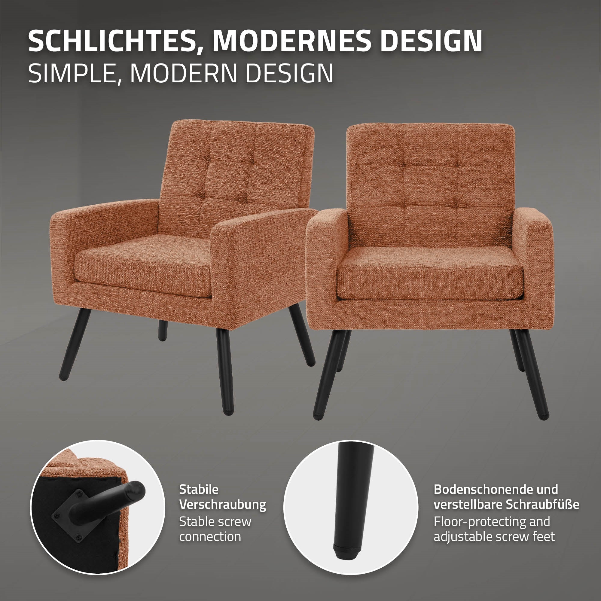 ECD Germany Möbel fauteuil salon tissu rouge 66,5 cm