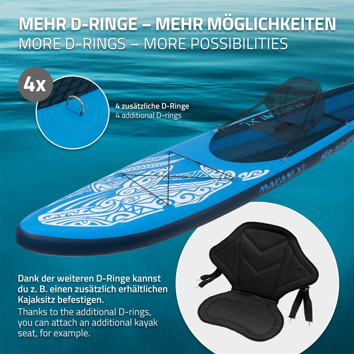 ECD Germany Makani XL 380 paddle gonflable bleu pompe incluse