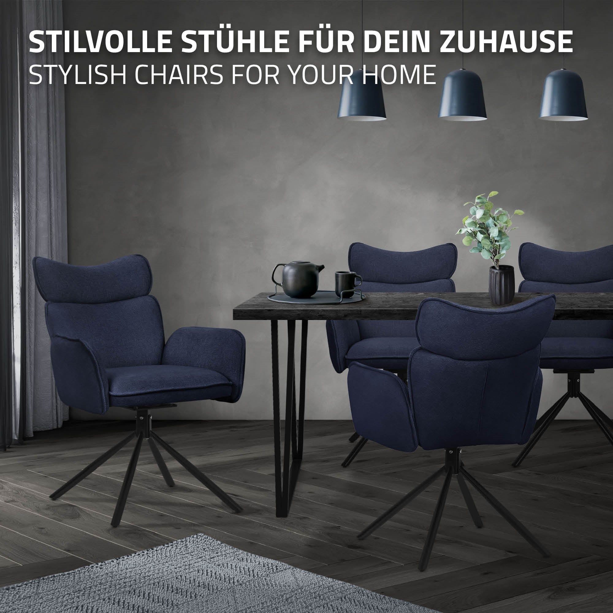 ECD Germany ML-Design Chaise Pivotante Bleu Foncé Lot de 4