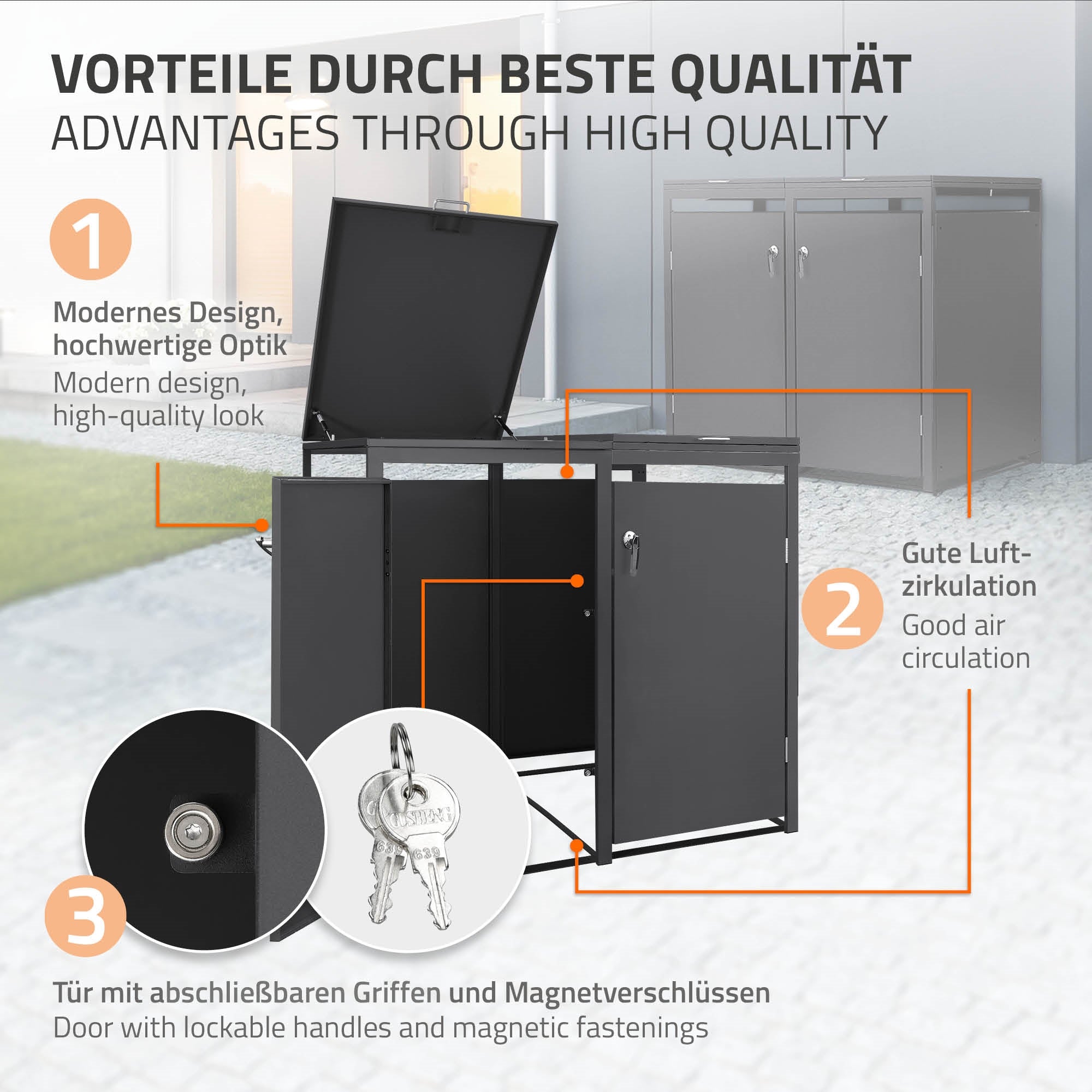 ECD Germany Cache-poubelle 4x240L 264 cm acier anthracite