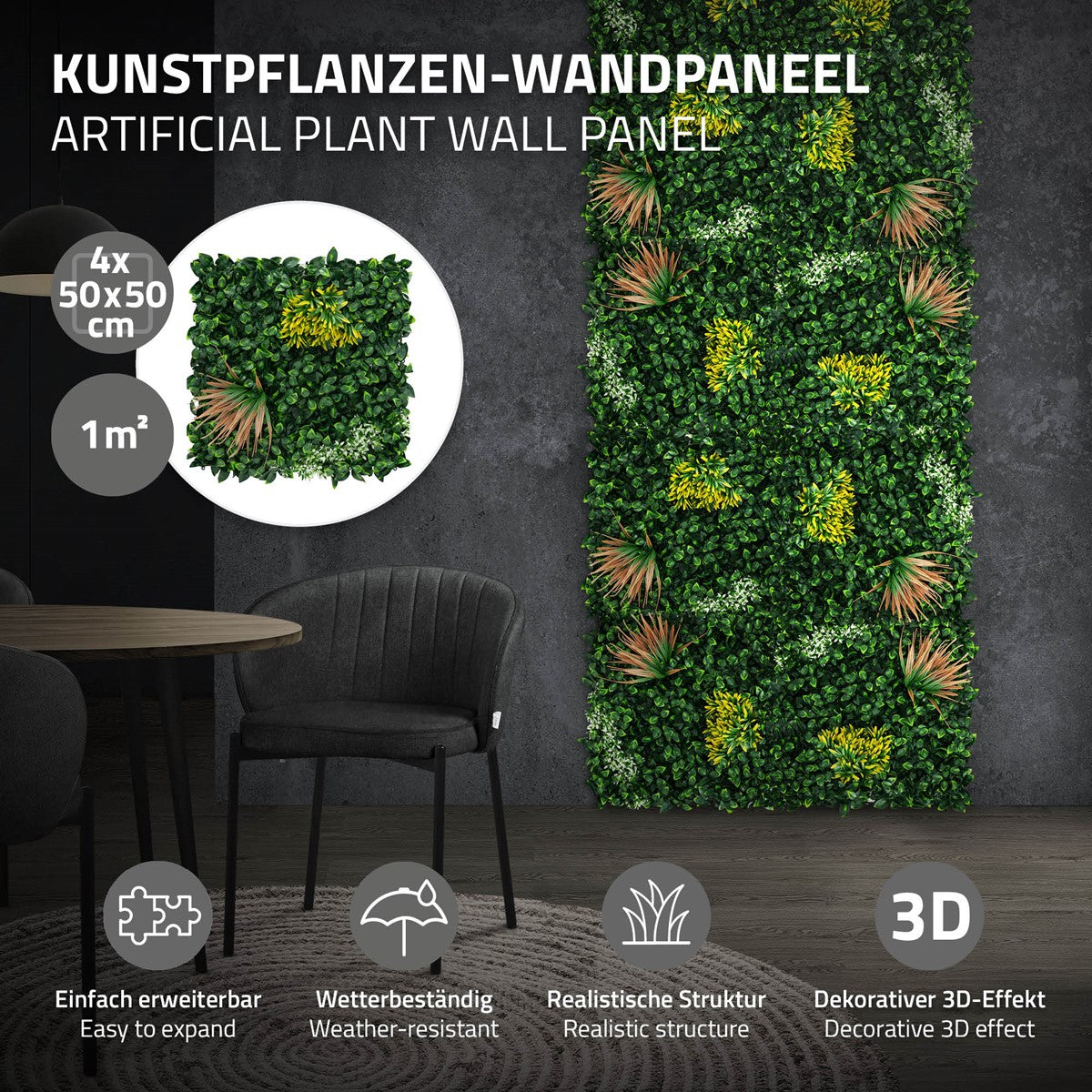 ECD Germany Copper Leaf mur végétal 50x50 cm lot de 4