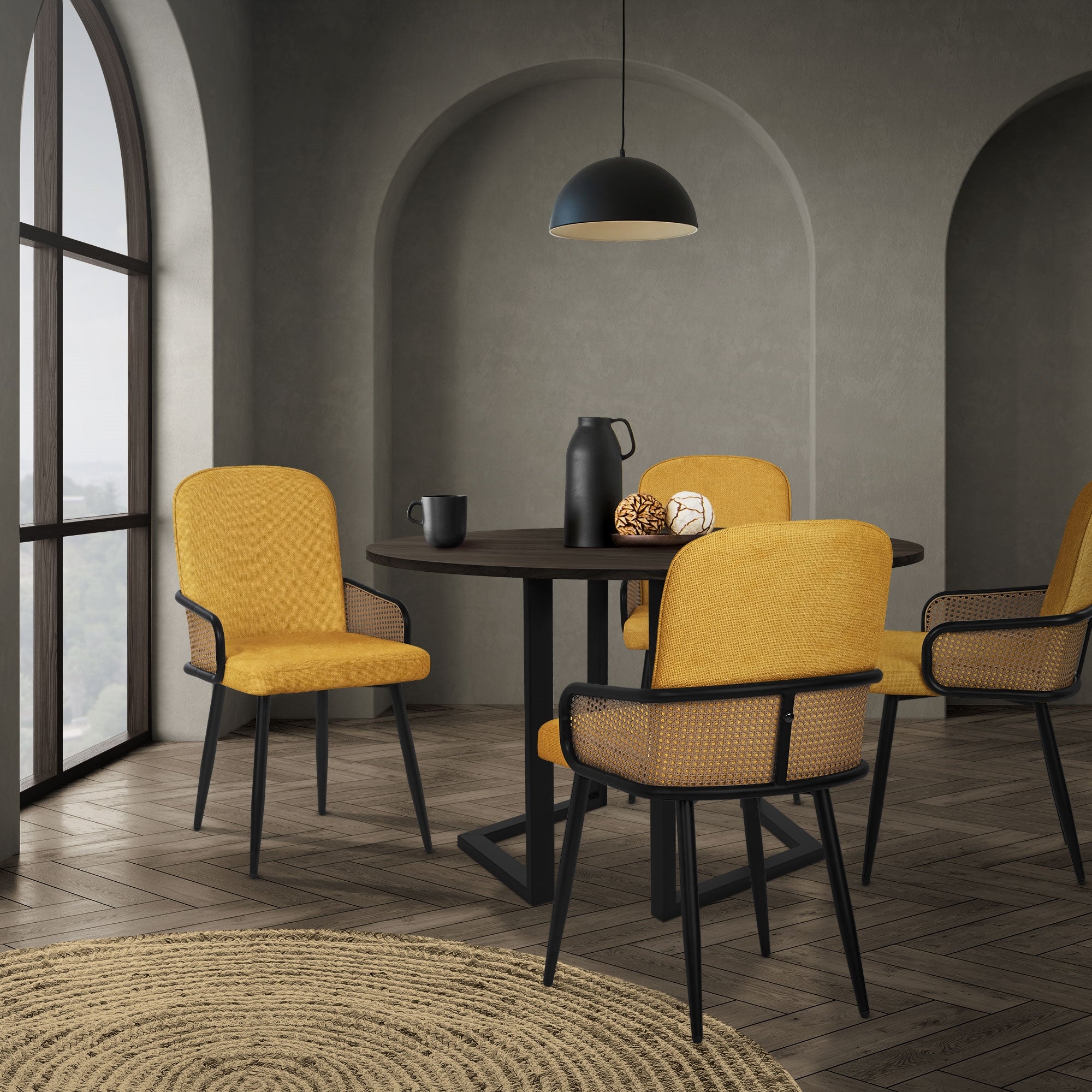 ML-Design chaises salle à manger lot 4 moutarde rotin