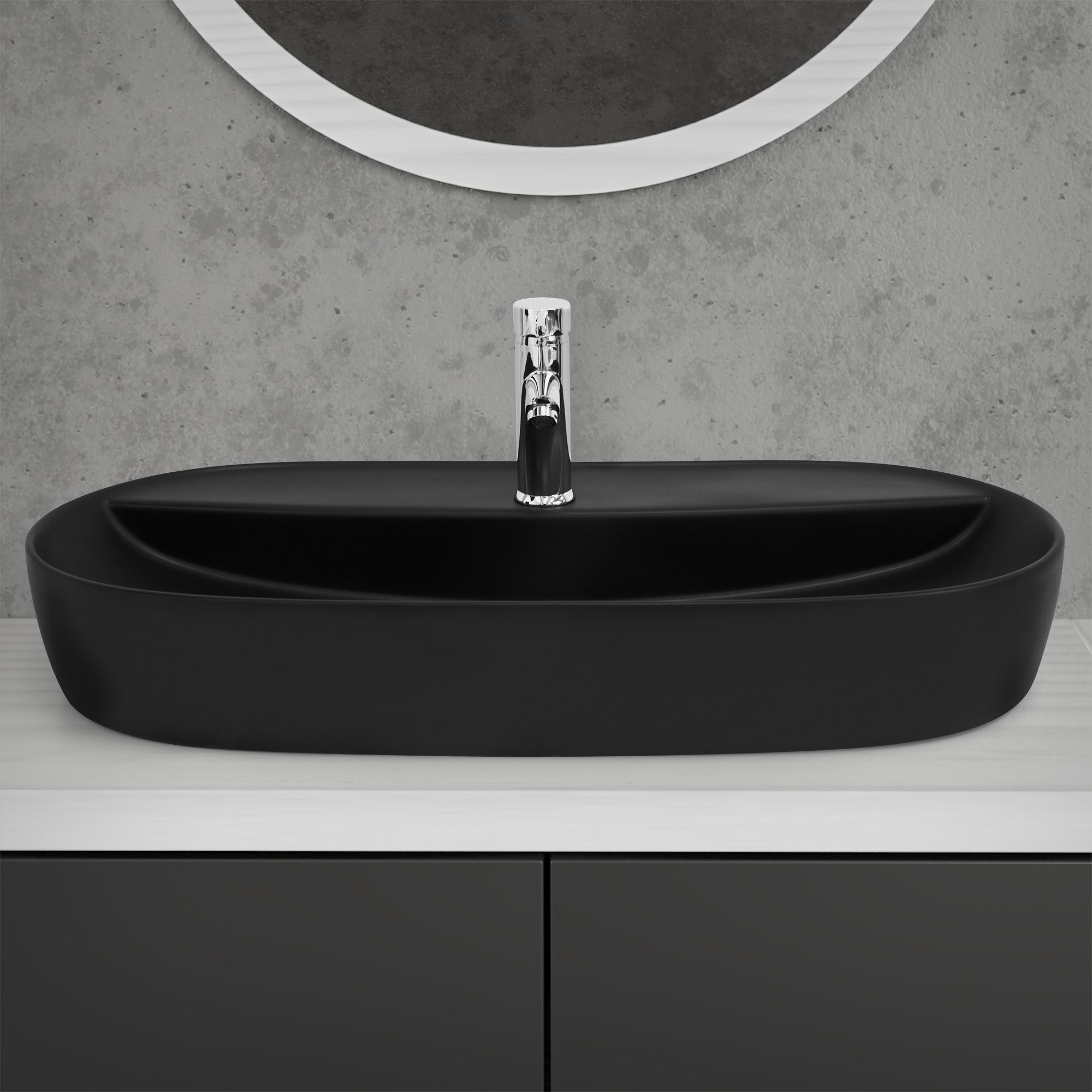 ECD Germany Sanitär vasque céramique noire 80x40 + bonde