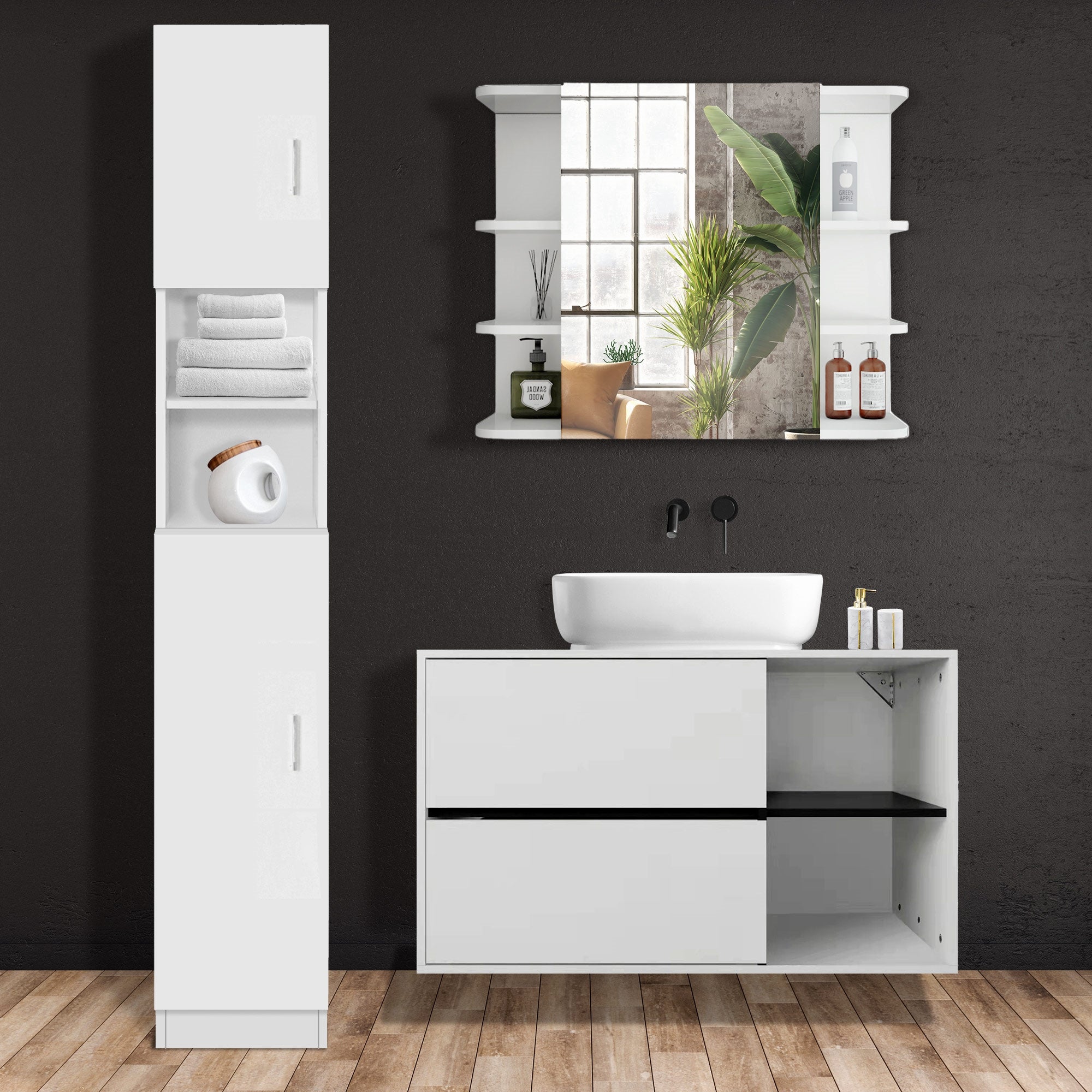 ECD Germany Möbel ensemble salle de bain blanc 3 pièces bois