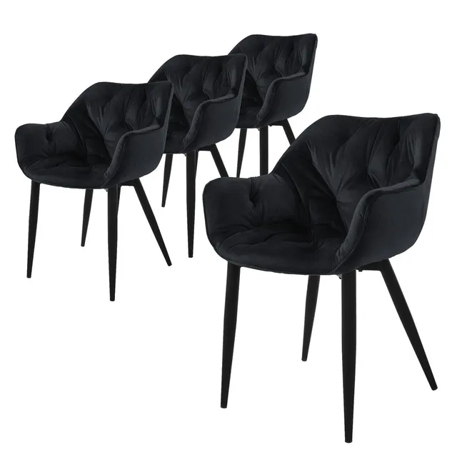 ECD Germany Möbel chaise salle à manger noire velours lot de 4