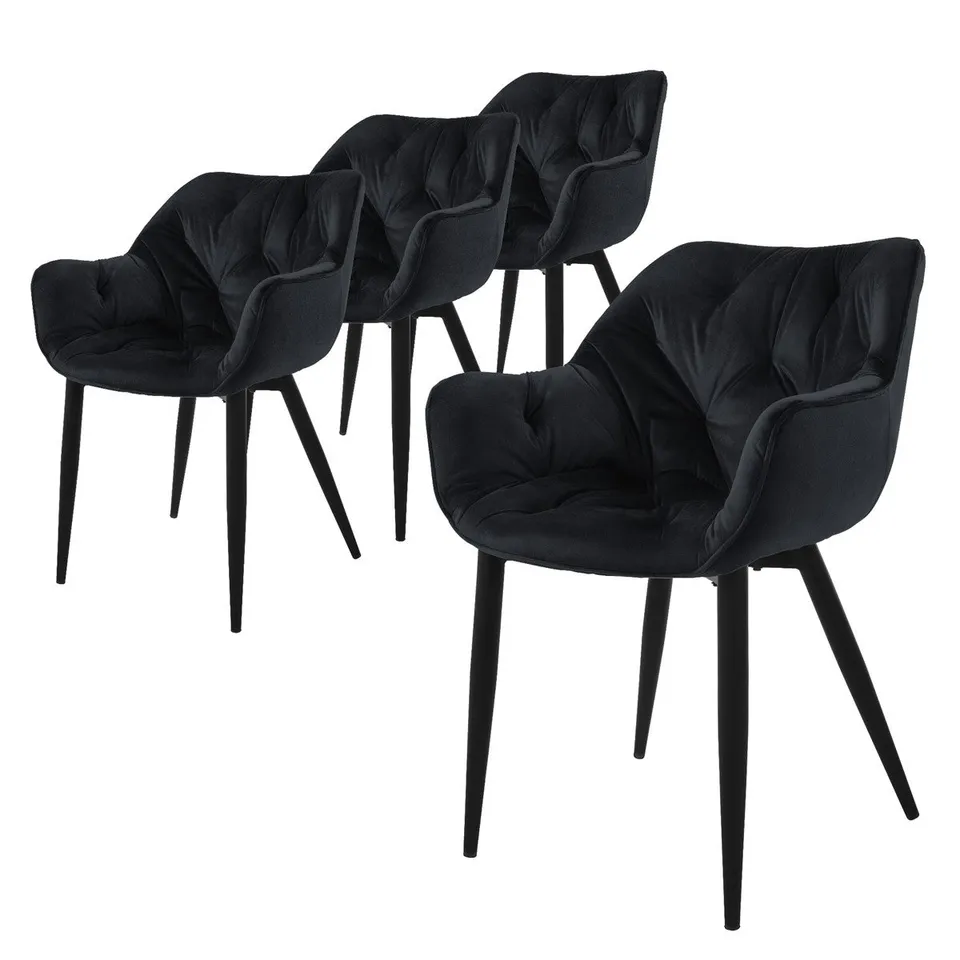 ECD Germany Möbel chaise salle à manger noire velours lot de 4