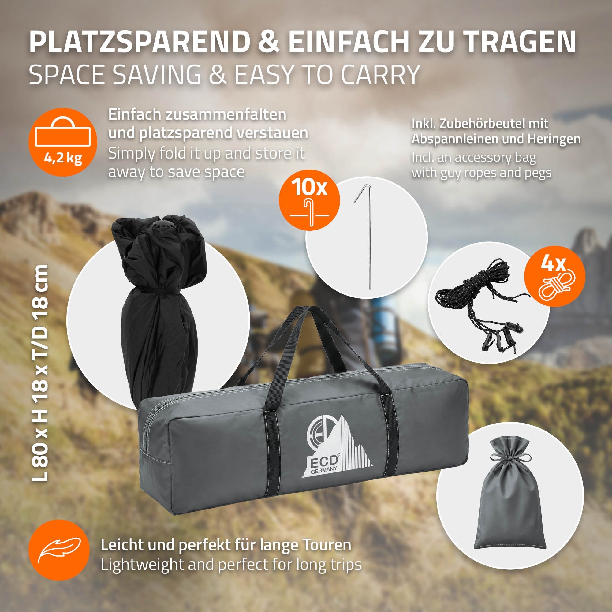 ECD Germany Tente pop-up camping 4 personnes grise double paroi