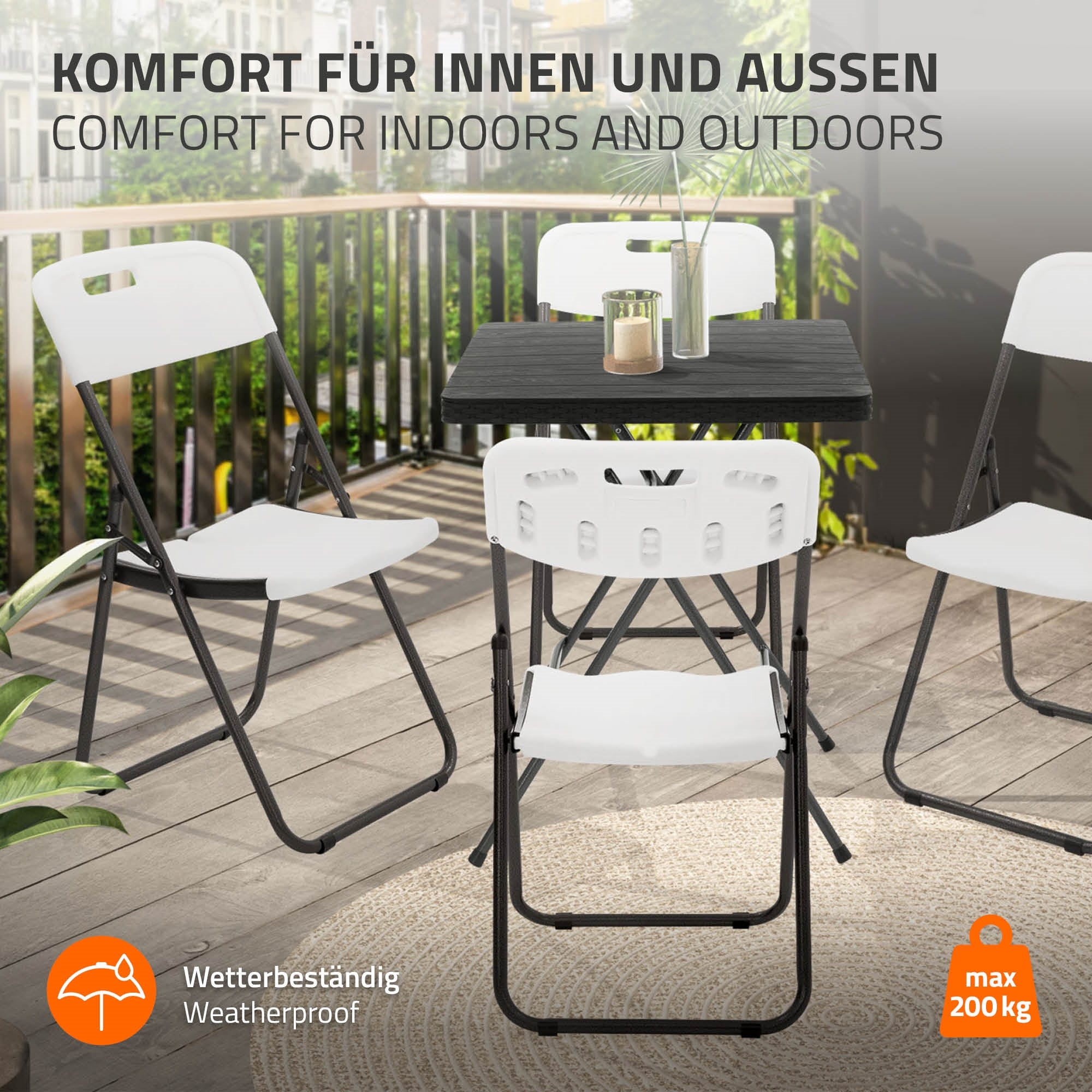 ECD Germany Garten chaise pliante blanche lot de 4 acier