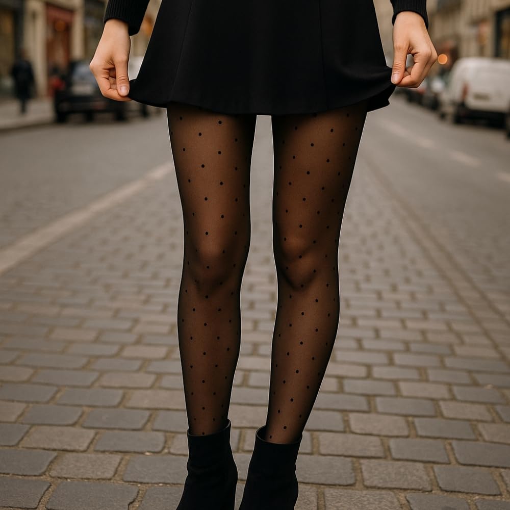 Shop-Story Collants Thermiques Polaire Pois Noir 34-40