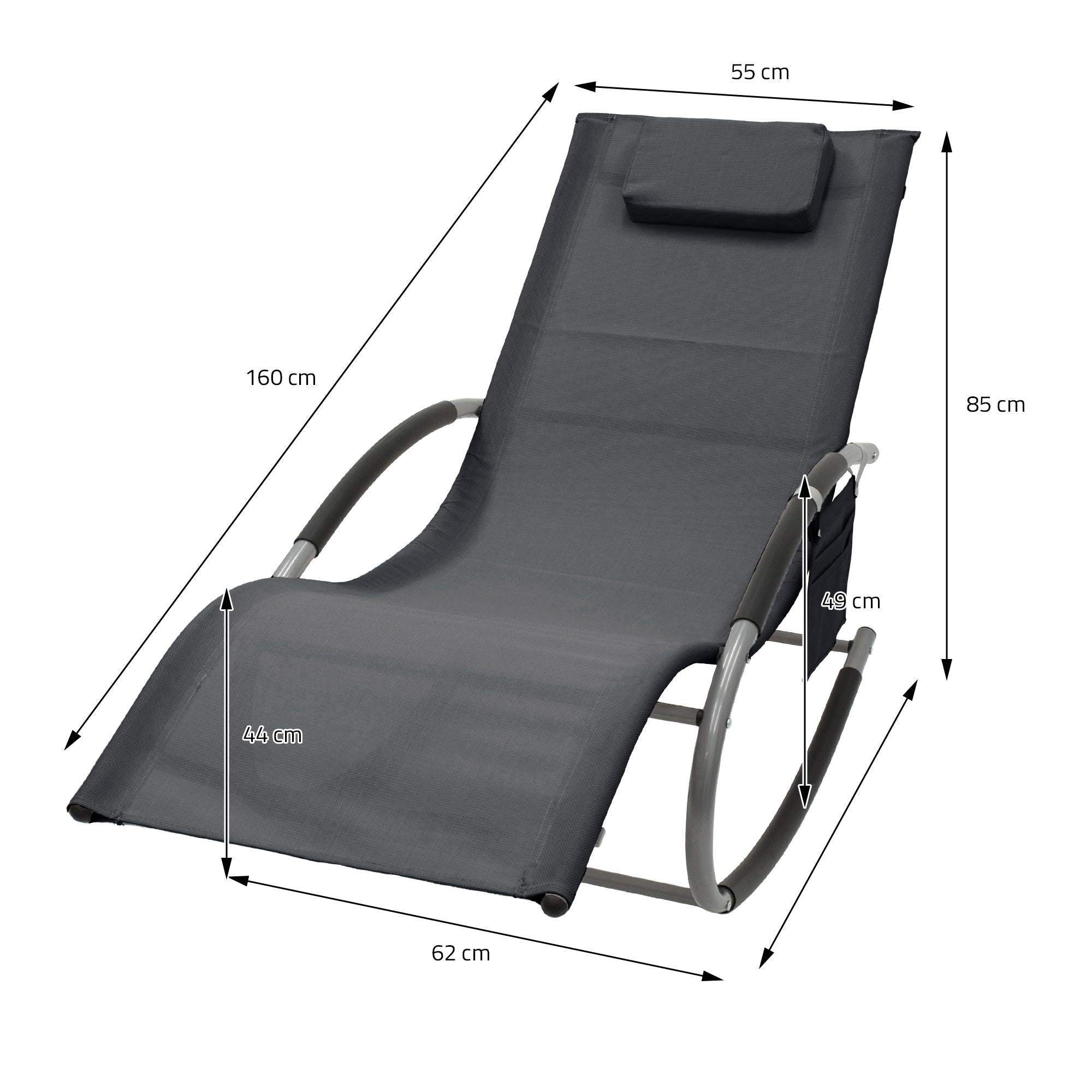ECD Germany Sport & Freizeit Transat à bascule anthracite + oreiller
