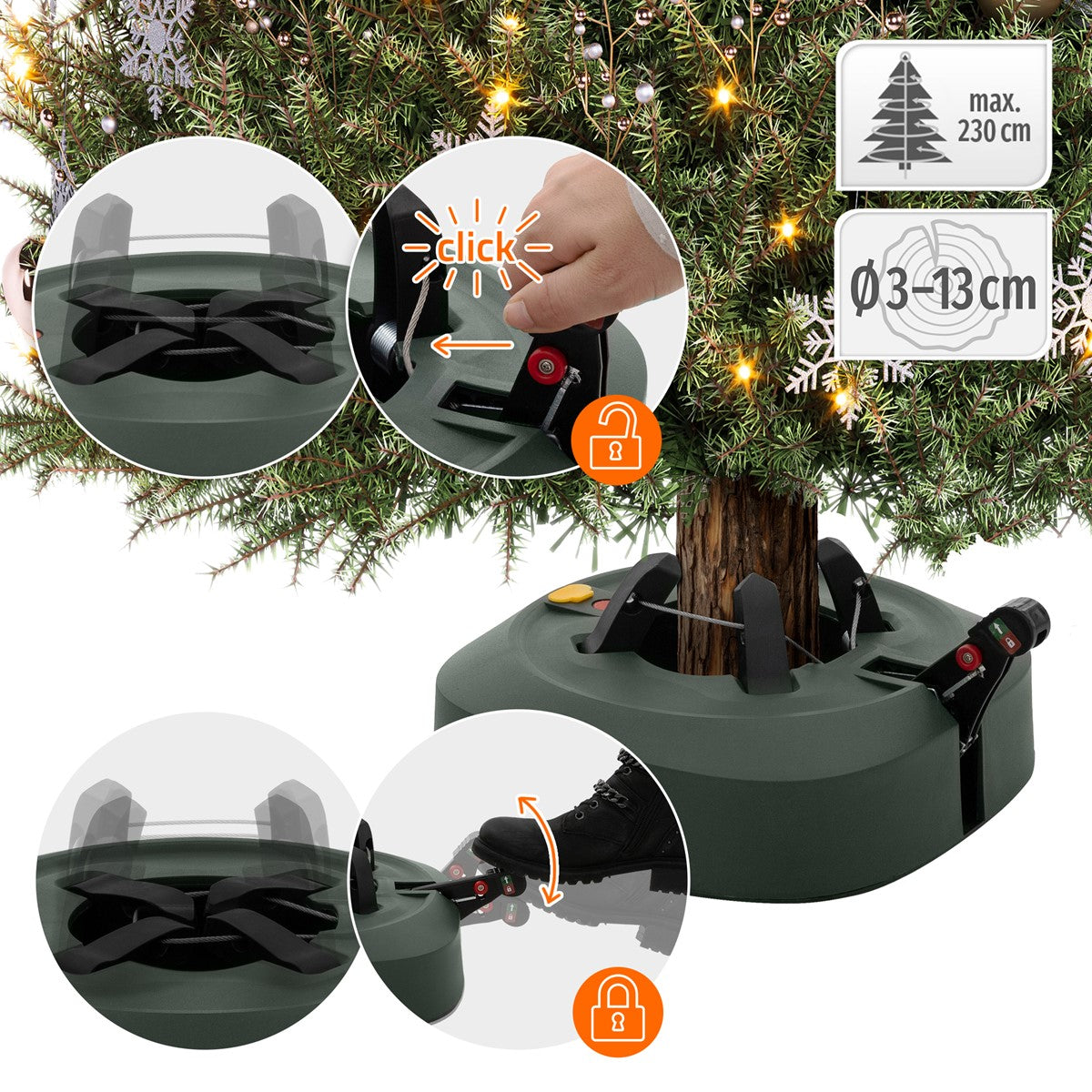 ECD Germany pied sapin vert 32 cm réservoir pédale 230 cm