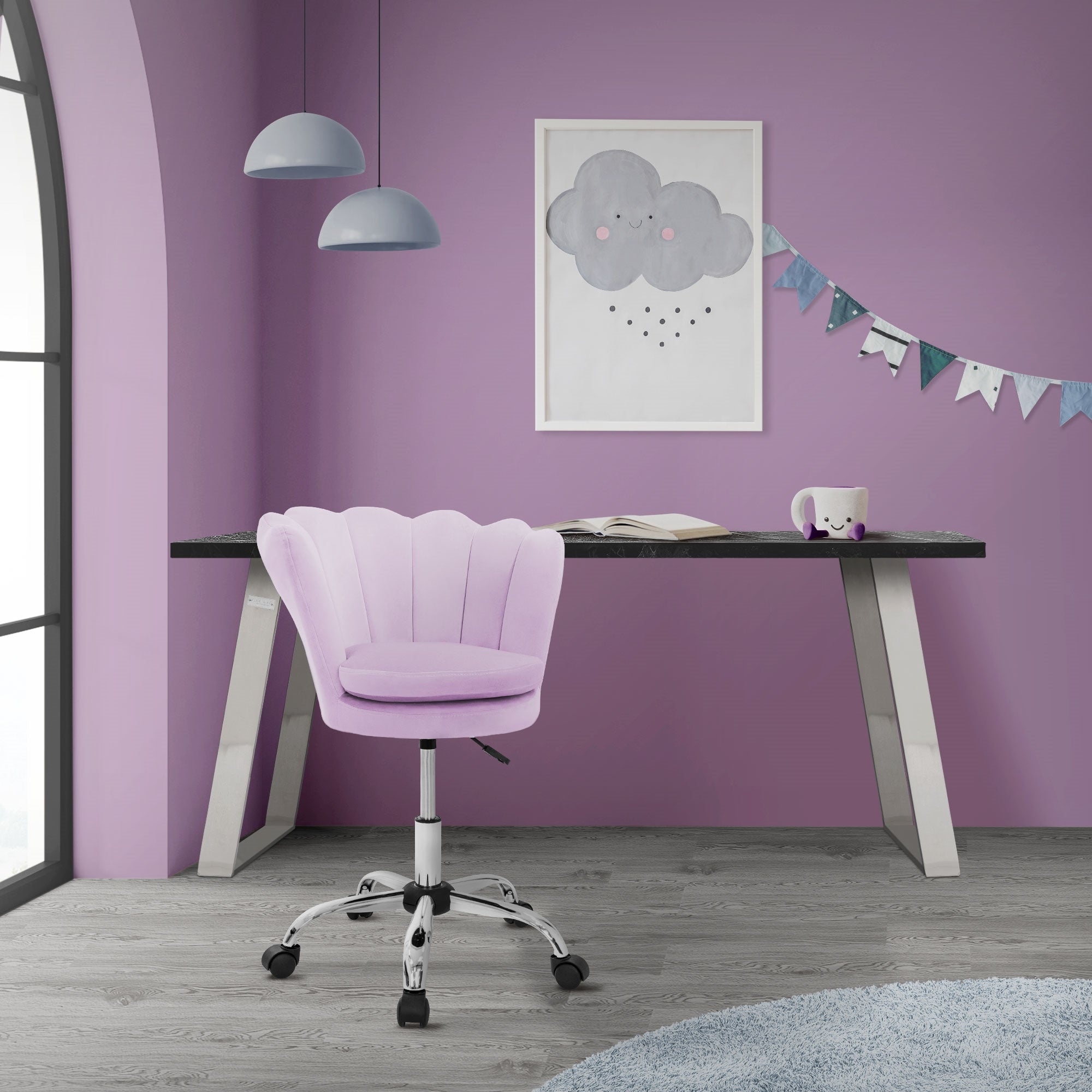 ECD Germany Möbel chaise bureau velours 55x60 lilas coquillage