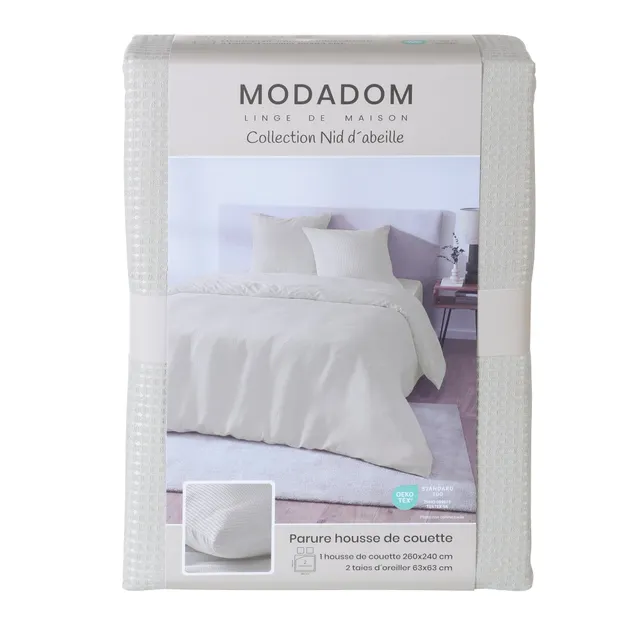 Stokomani Maison Parure housse couette nid abeille 260x240 beige