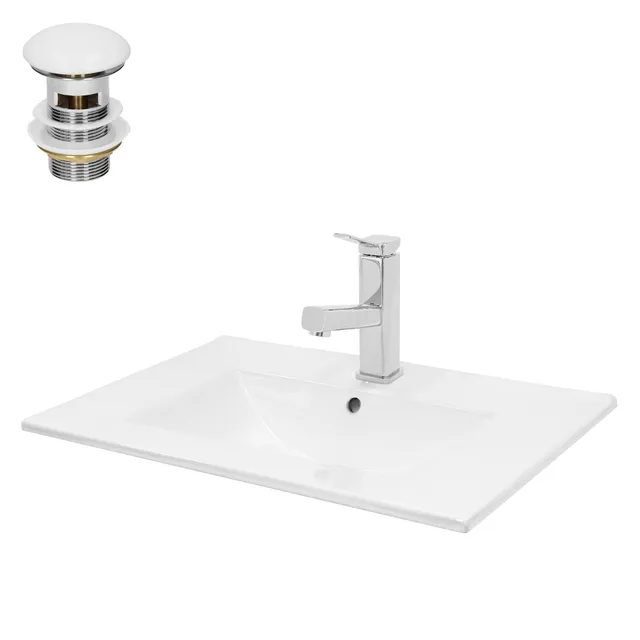 LuxeBath lavabo blanc 71x46,5 cm céramique robinet douchette bonde