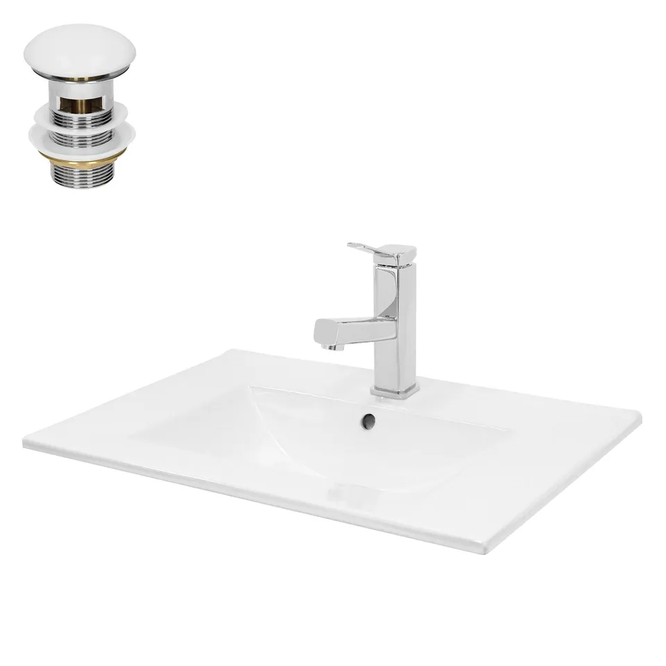 LuxeBath lavabo blanc 71x46,5 cm céramique robinet douchette bonde