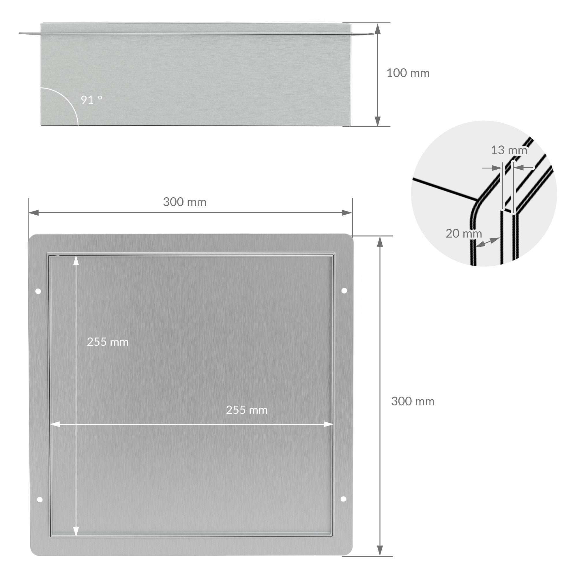 ECD Germany Sanitär niche douche inox 30x30x10 argent