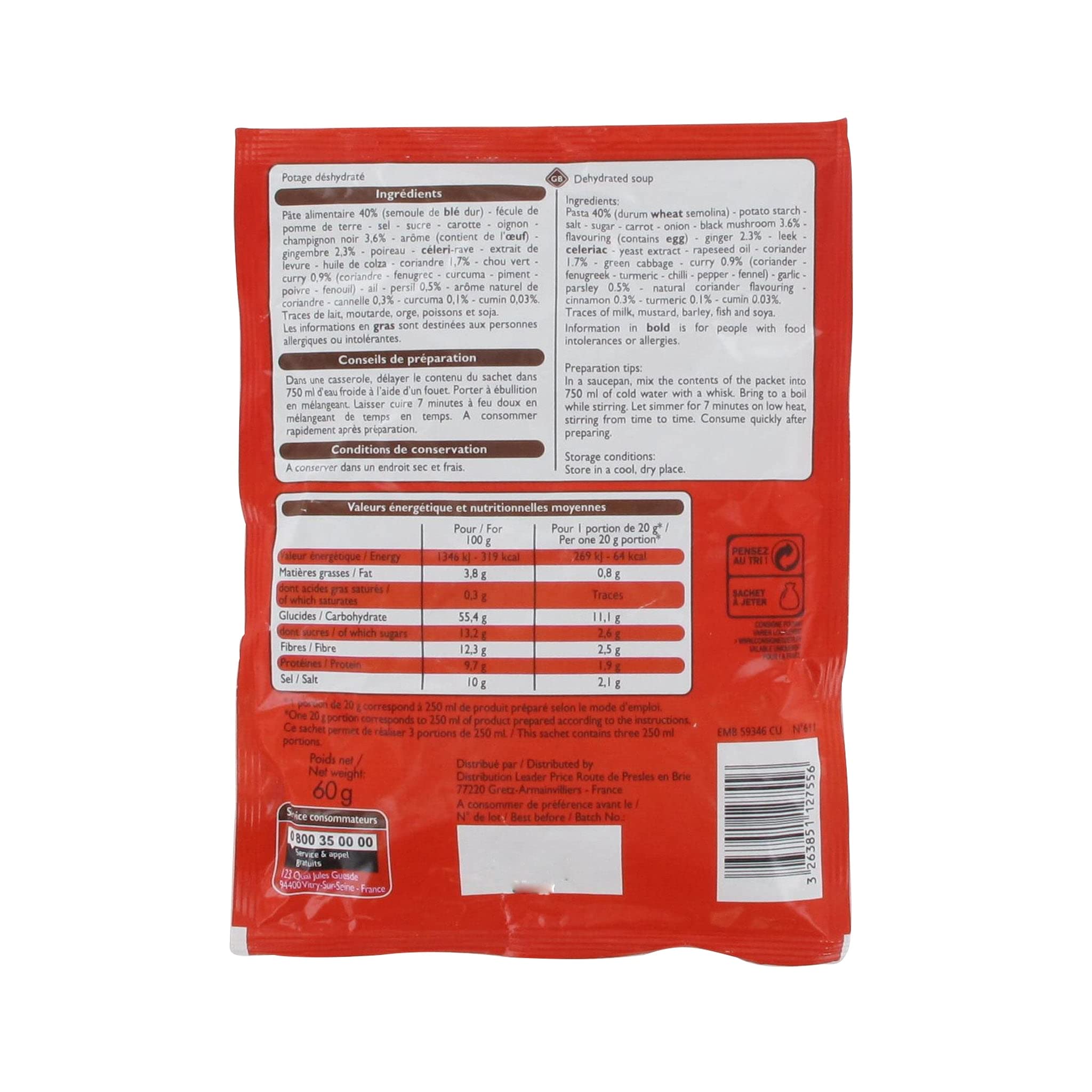 Leader Price Délices du Monde Soupe Chinoise 60g Champignons Noirs