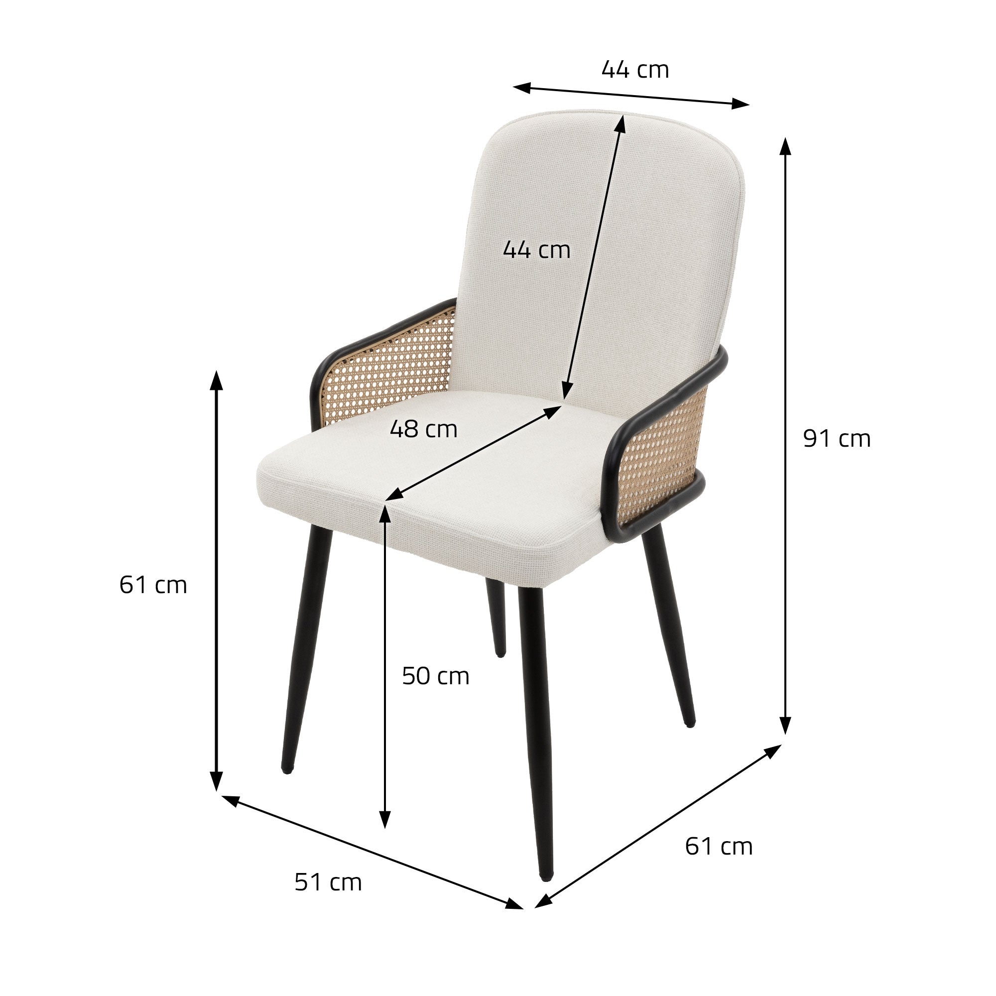 ECD Germany Möbel chaise beige rotin lot 4 tissu 120 kg