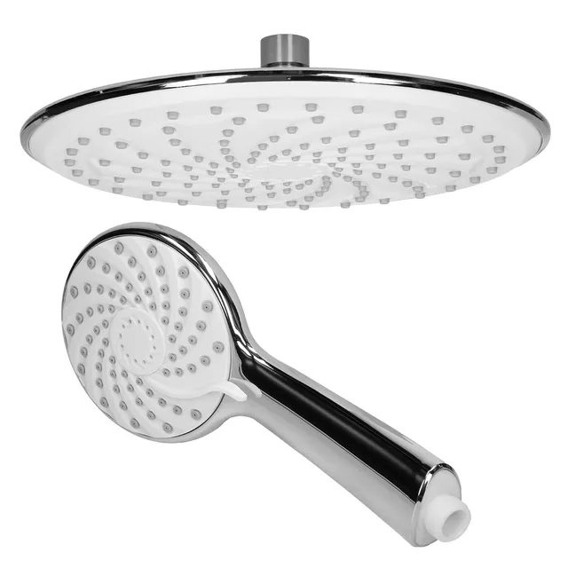 ECD Germany set douche rond blanc douchette + ciel inox