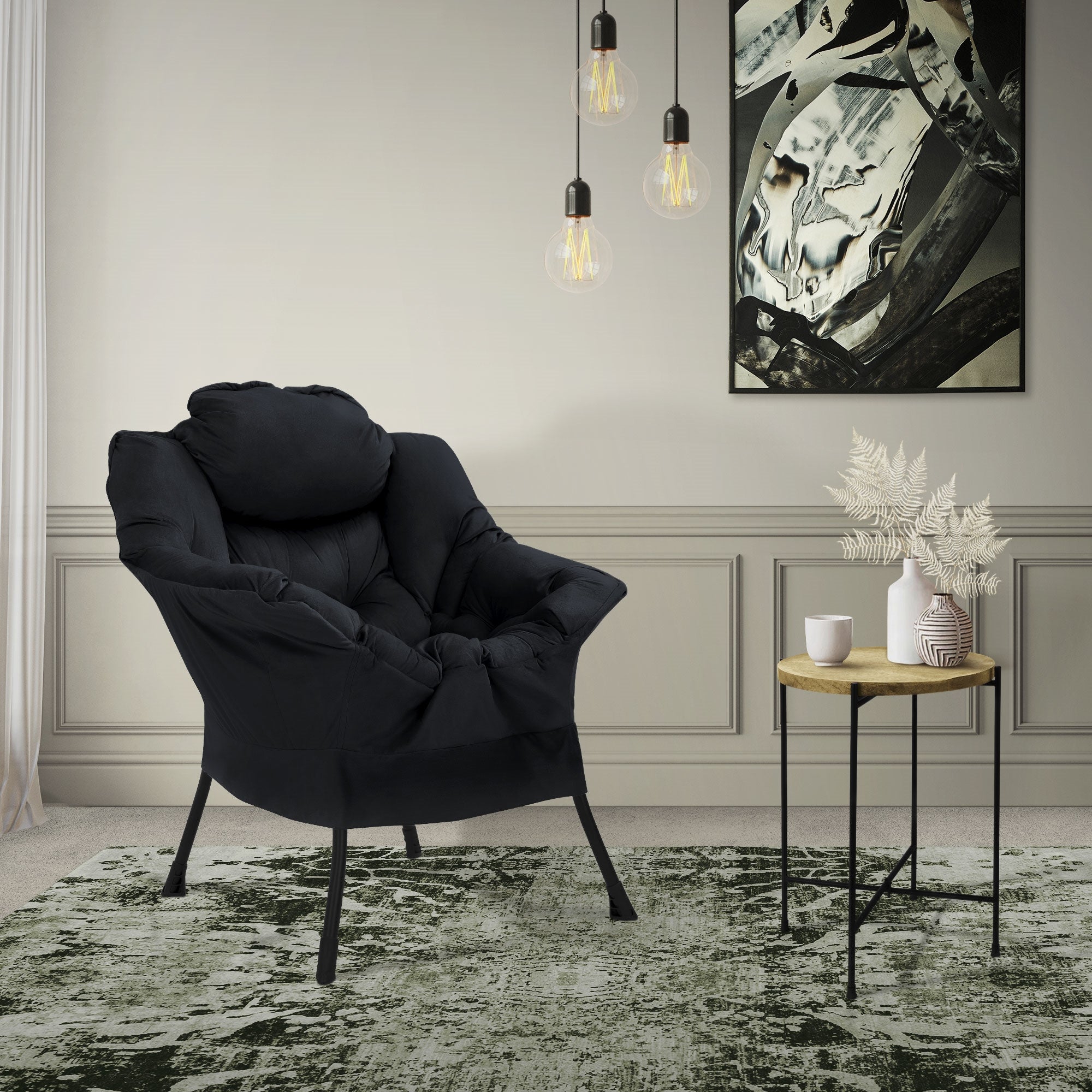 ECD Germany Möbel Fauteuil tissu noir poche latérale