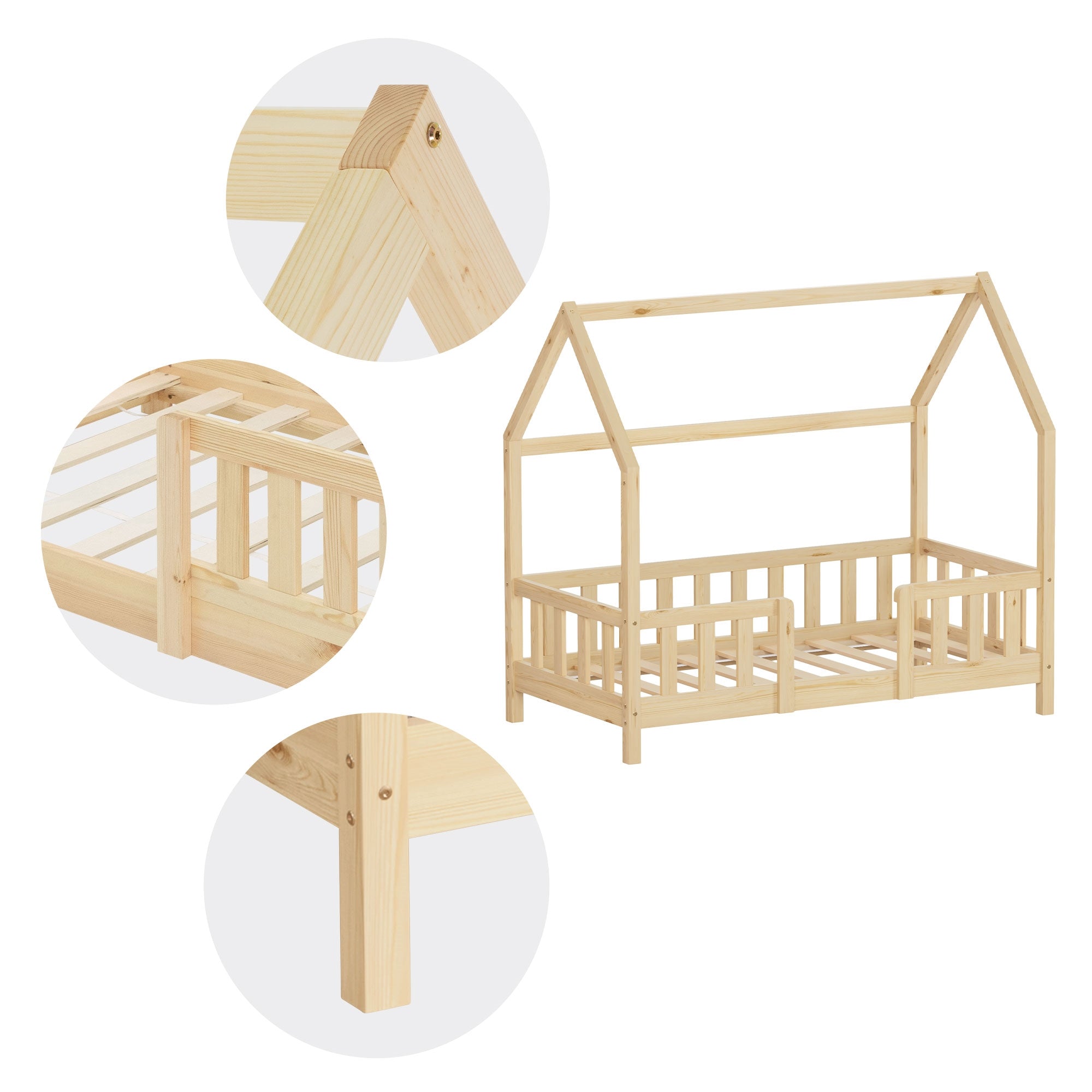 ML-Design Hausbett lit cabane bois naturel 70x140 cm
