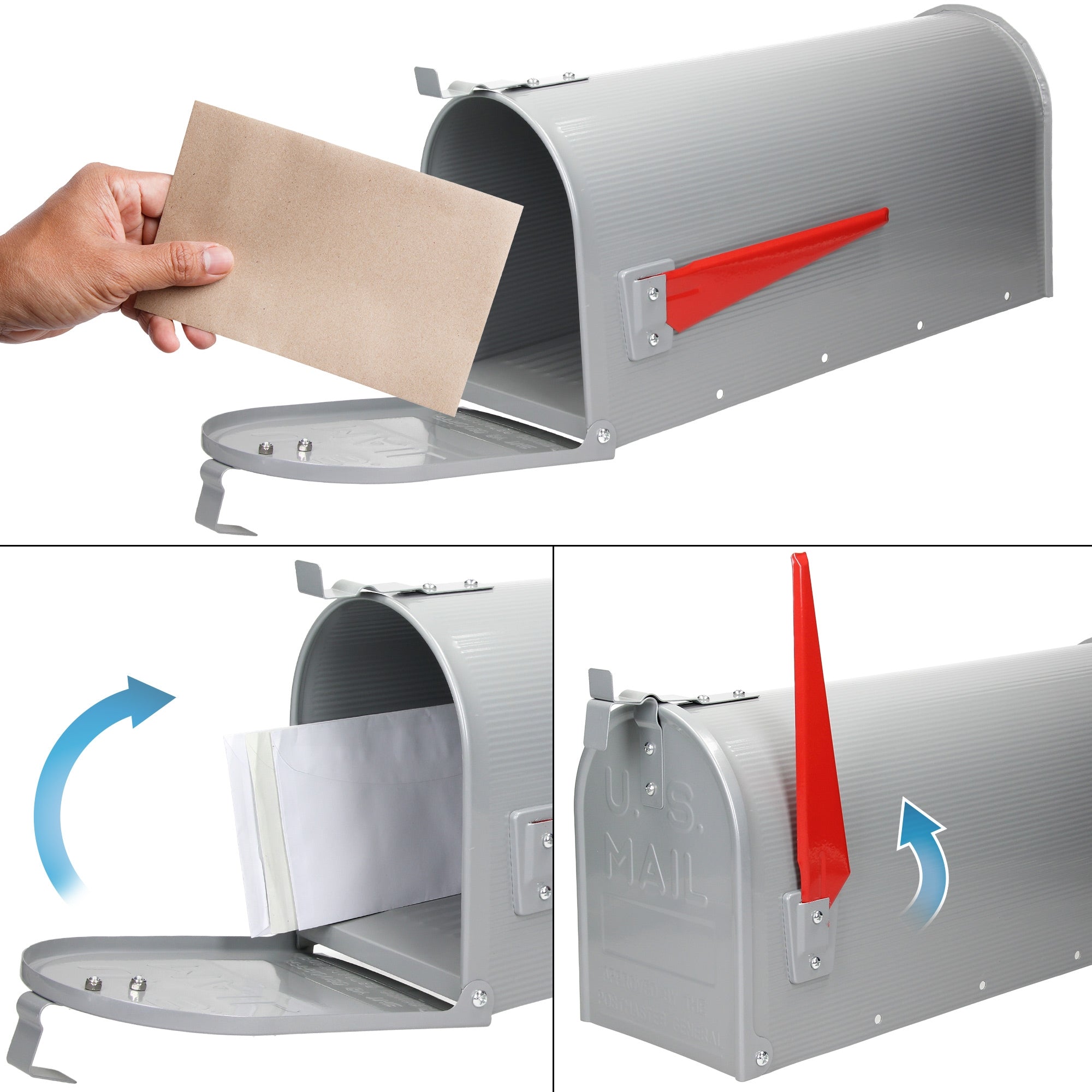 ML-Design Mailbox US boîte aux lettres gris alu + support