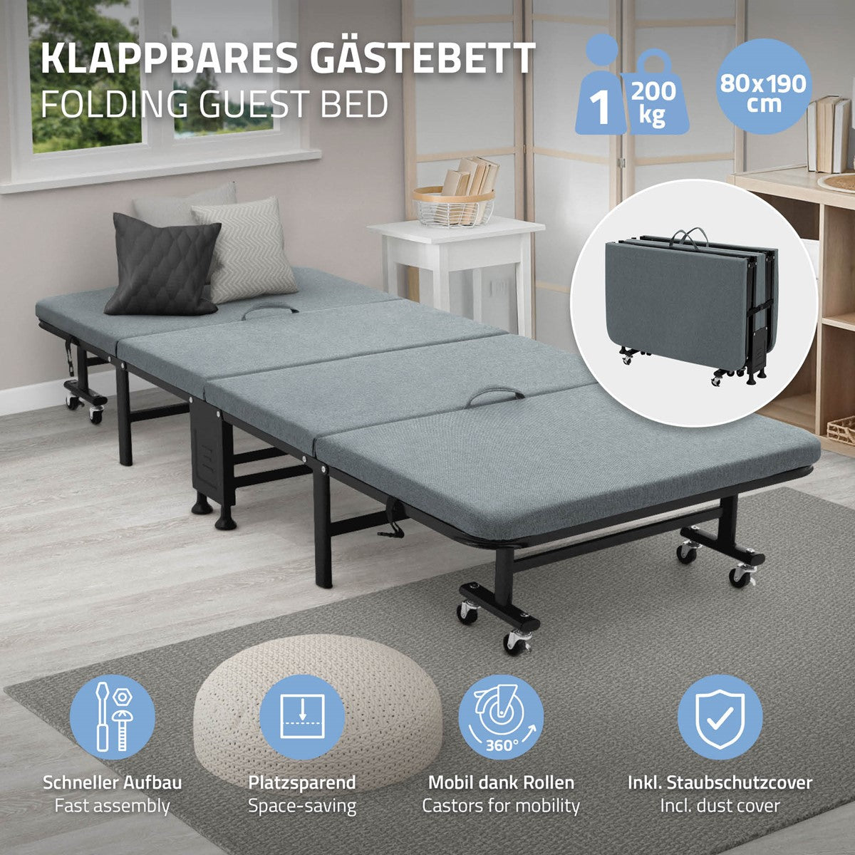 ECD Germany Kinder lit appoint pliant 80x190 matelas