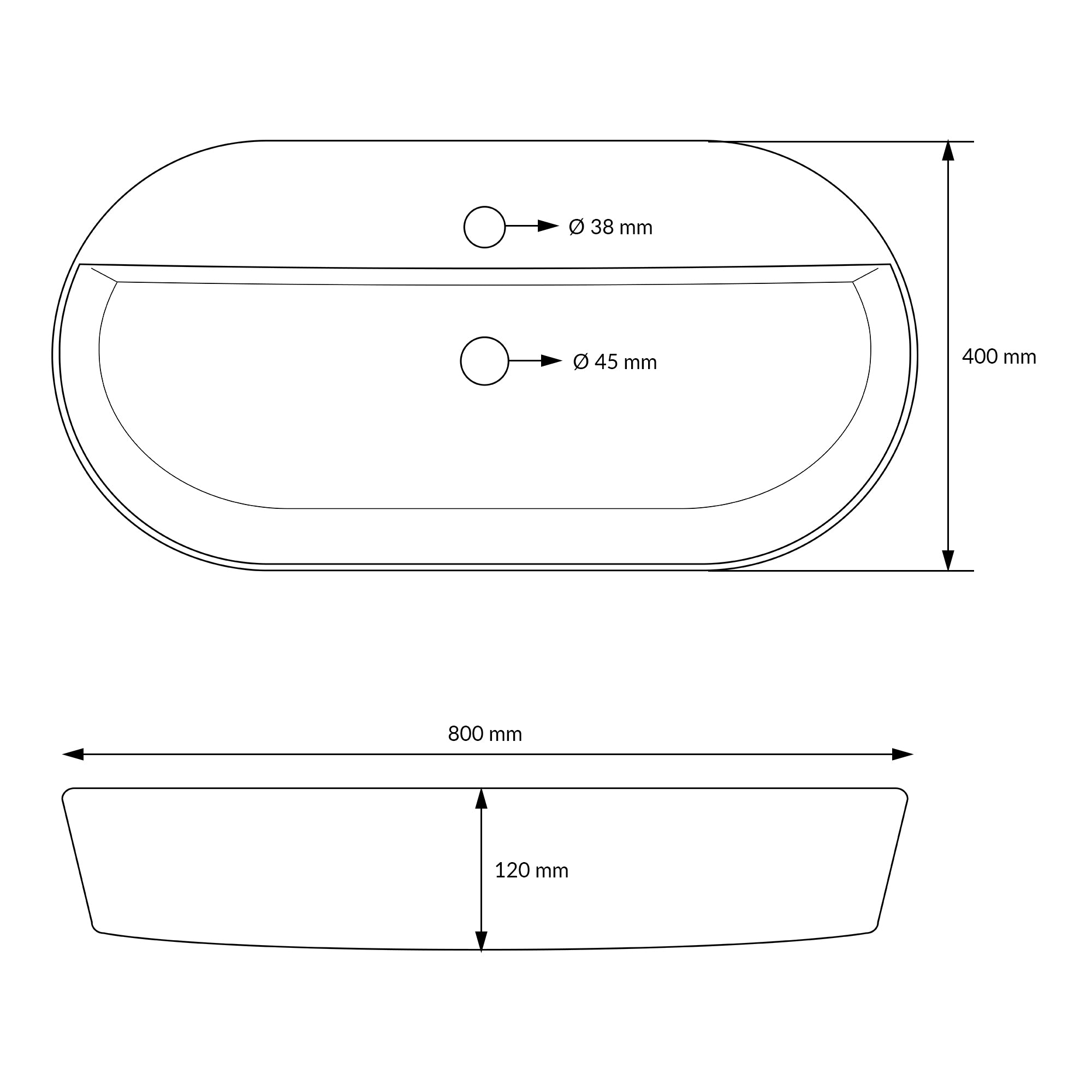 LuxeBath Vasque à Poser Ovale 80x40 Blanc Céramique