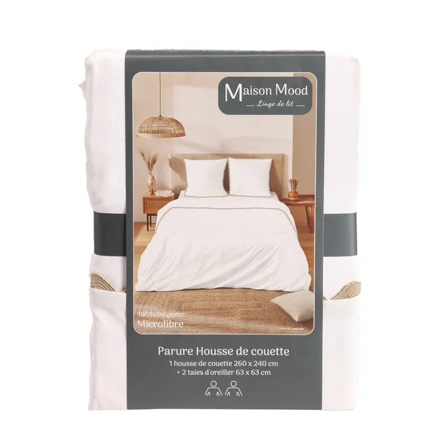 Stokomani Parure Housse Couette 260x240 Blanc 3 Pièces