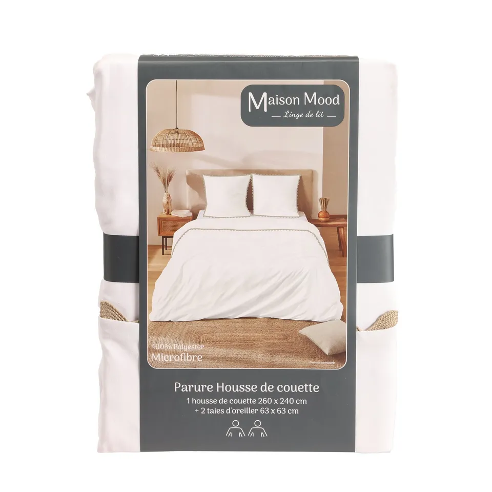 Stokomani Parure Housse Couette 260x240 Blanc 3 Pièces