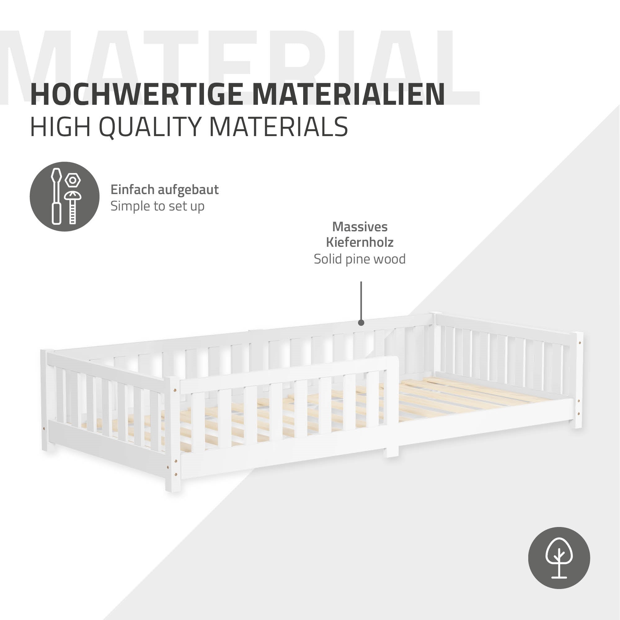 ECD Germany Kinder lit enfant 90x200 blanc avec matelas 10 cm