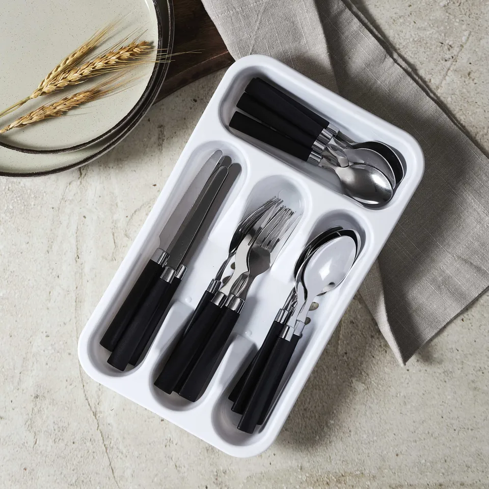 Stokomani Maison range-couverts 16 pièces noir tiroir
