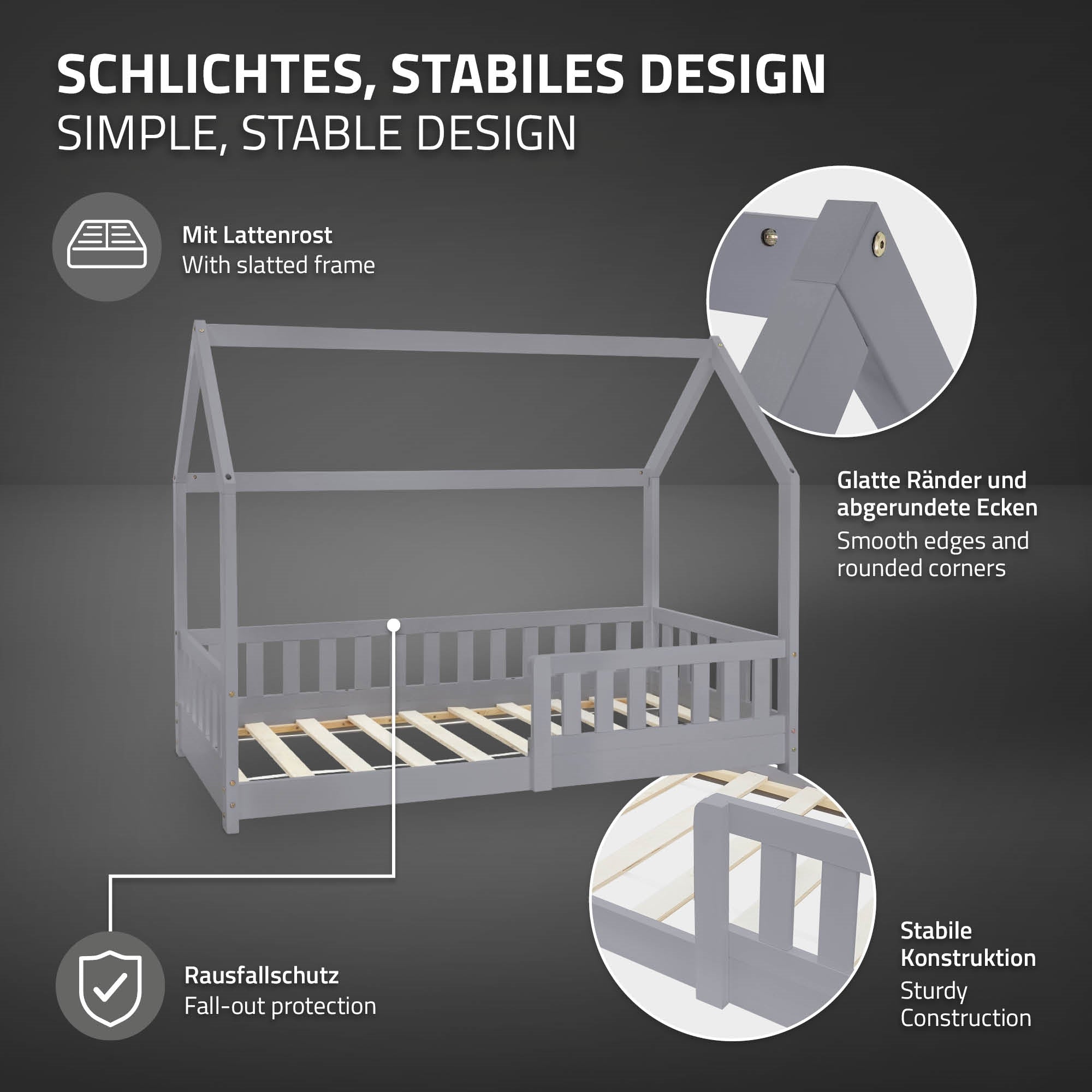 ECD Germany Kinder lit cabane enfant 80x160 gris clair pin B-Ware