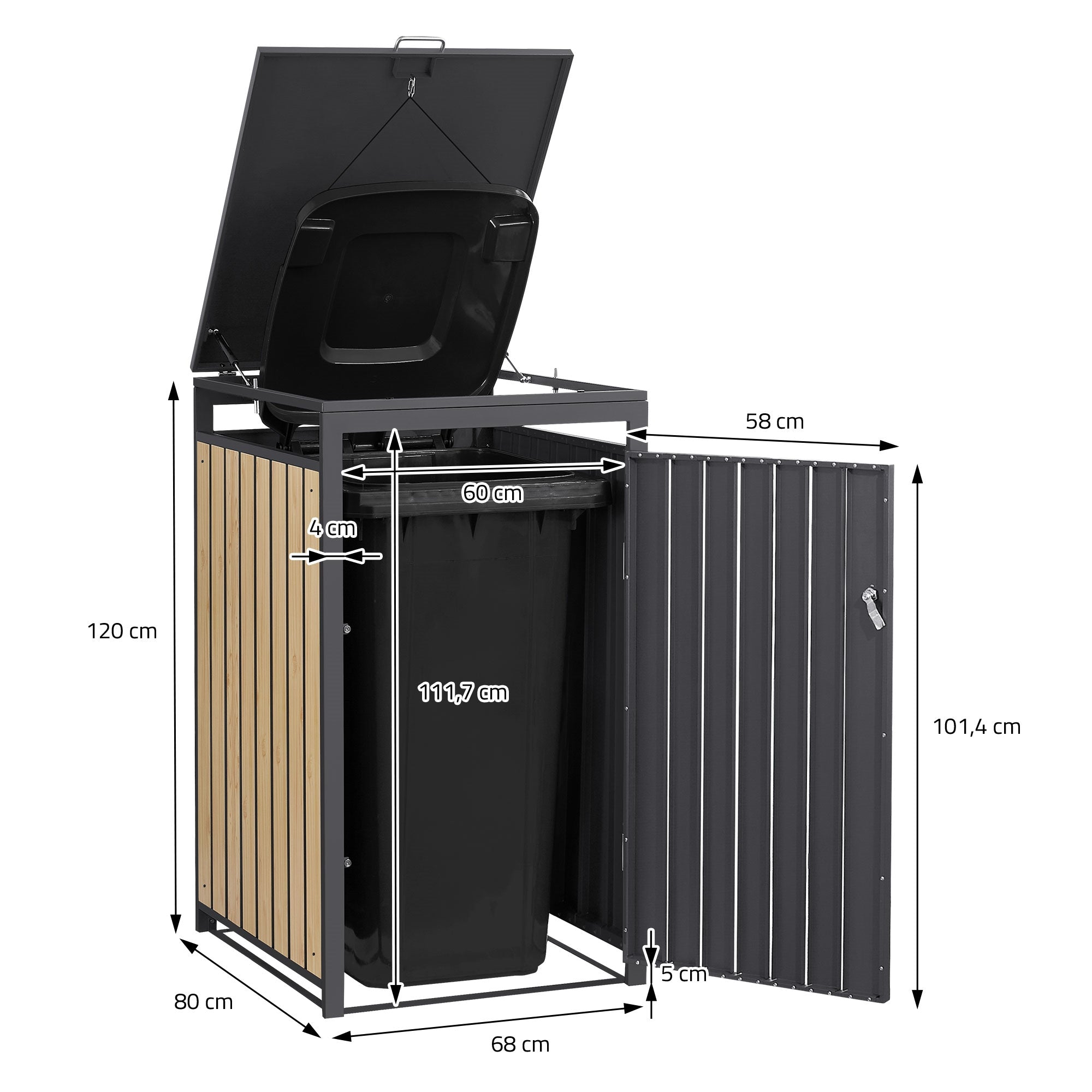 ECD Germany Garten Cache-poubelle 240L Mélèze Acier 1er