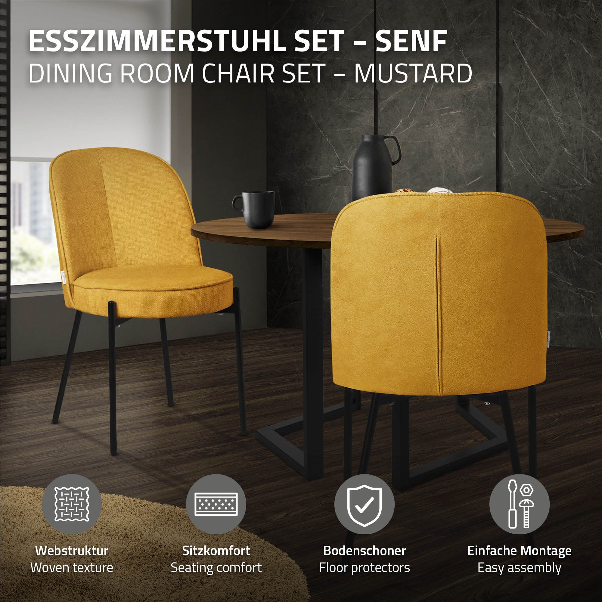 ECD Germany Möbel chaises salle à manger moutarde lot de 6