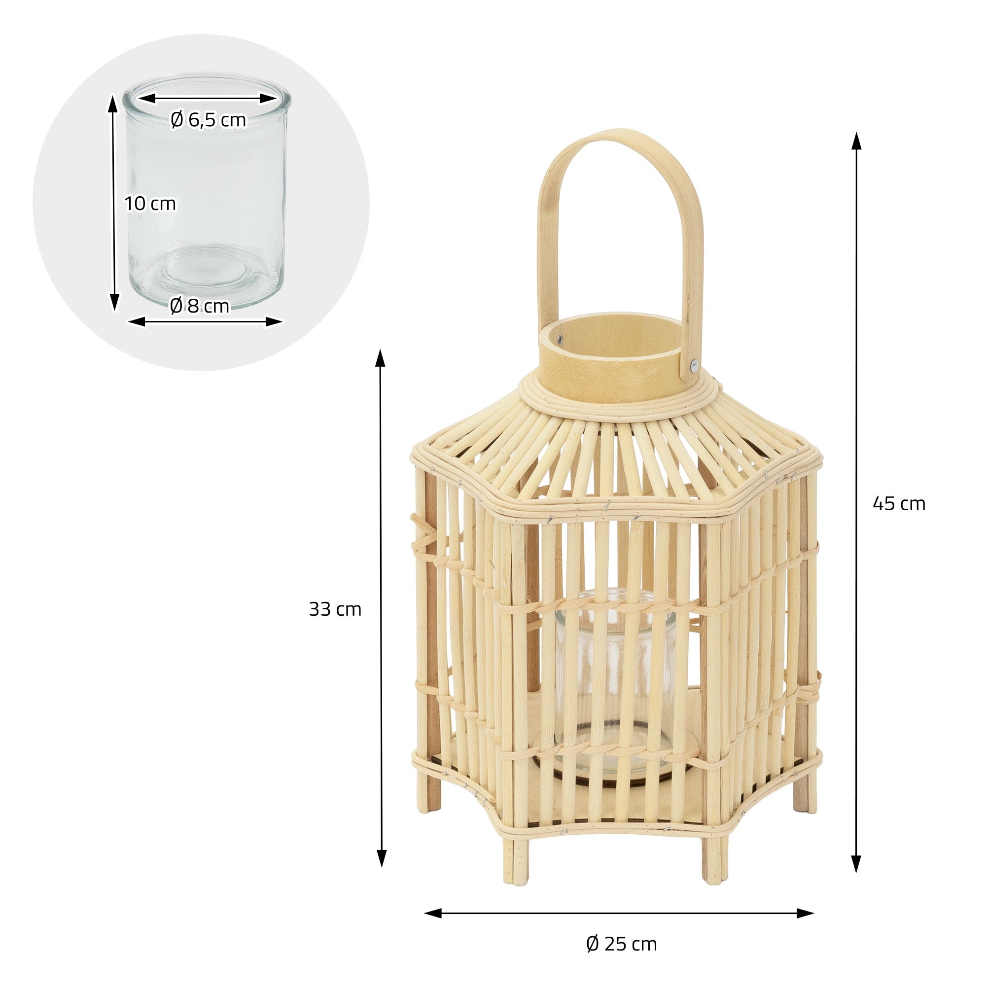 ECD Germany Garten Lanterne Bambou 45 cm avec Verre