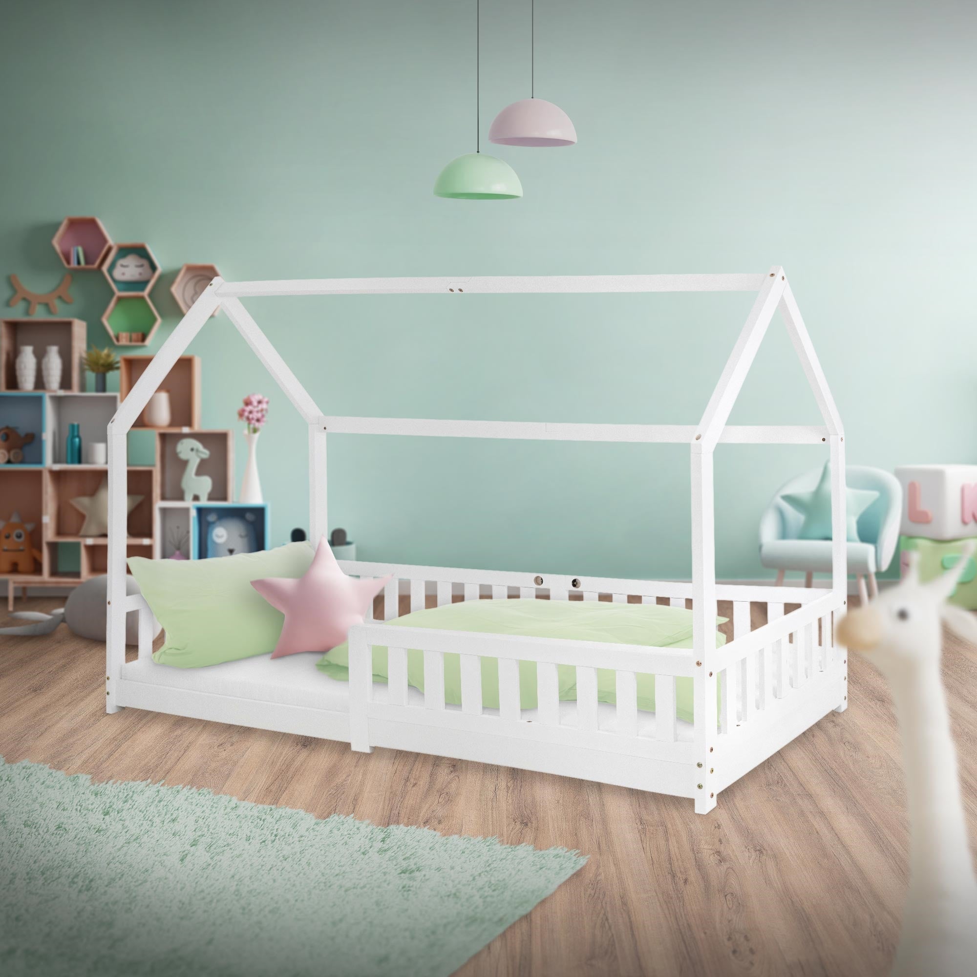 ECD Germany Kinder lit cabane blanc 90x200 cm pin sommier
