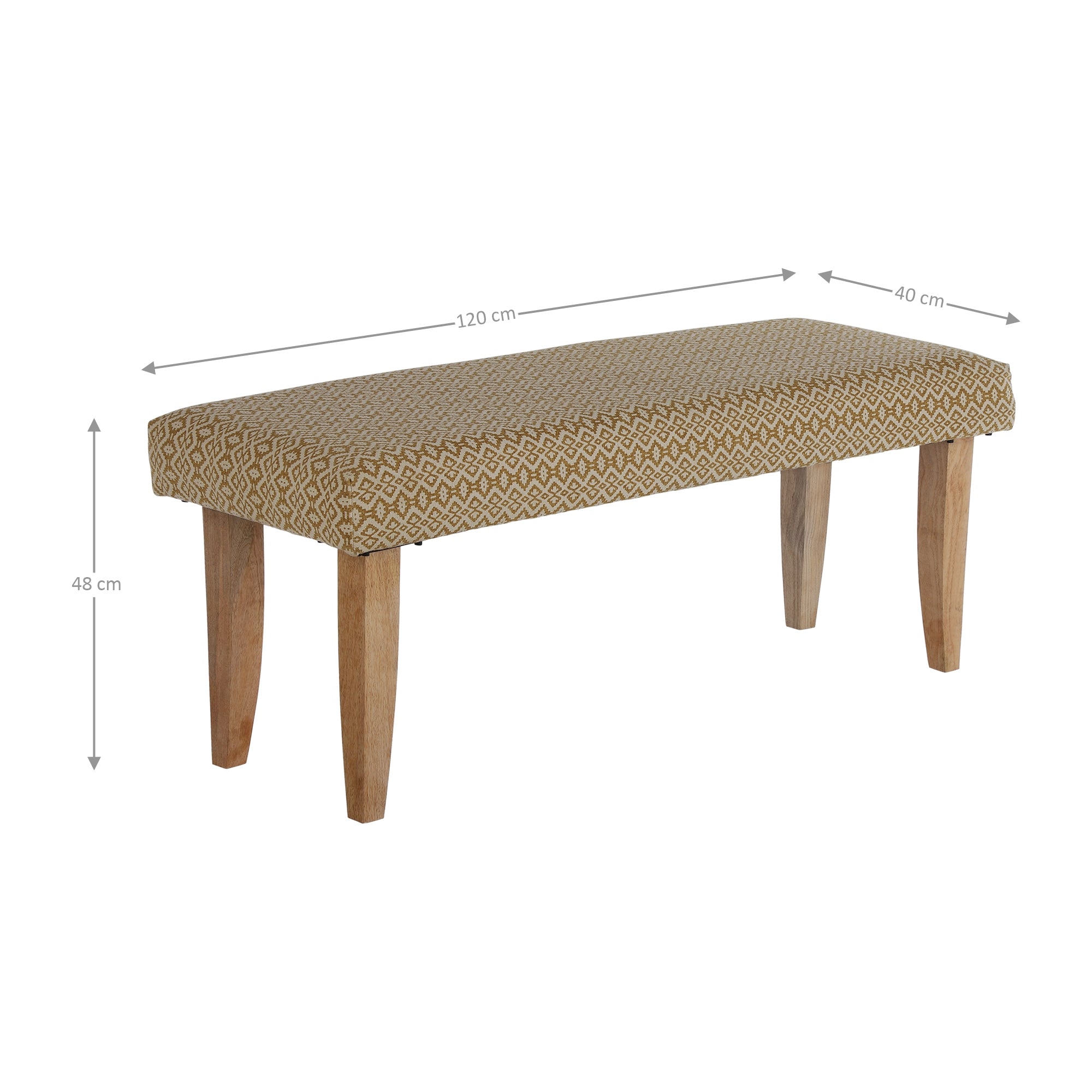 WOMO-Design banc tissu blanc doré 120x48x40 pieds bois