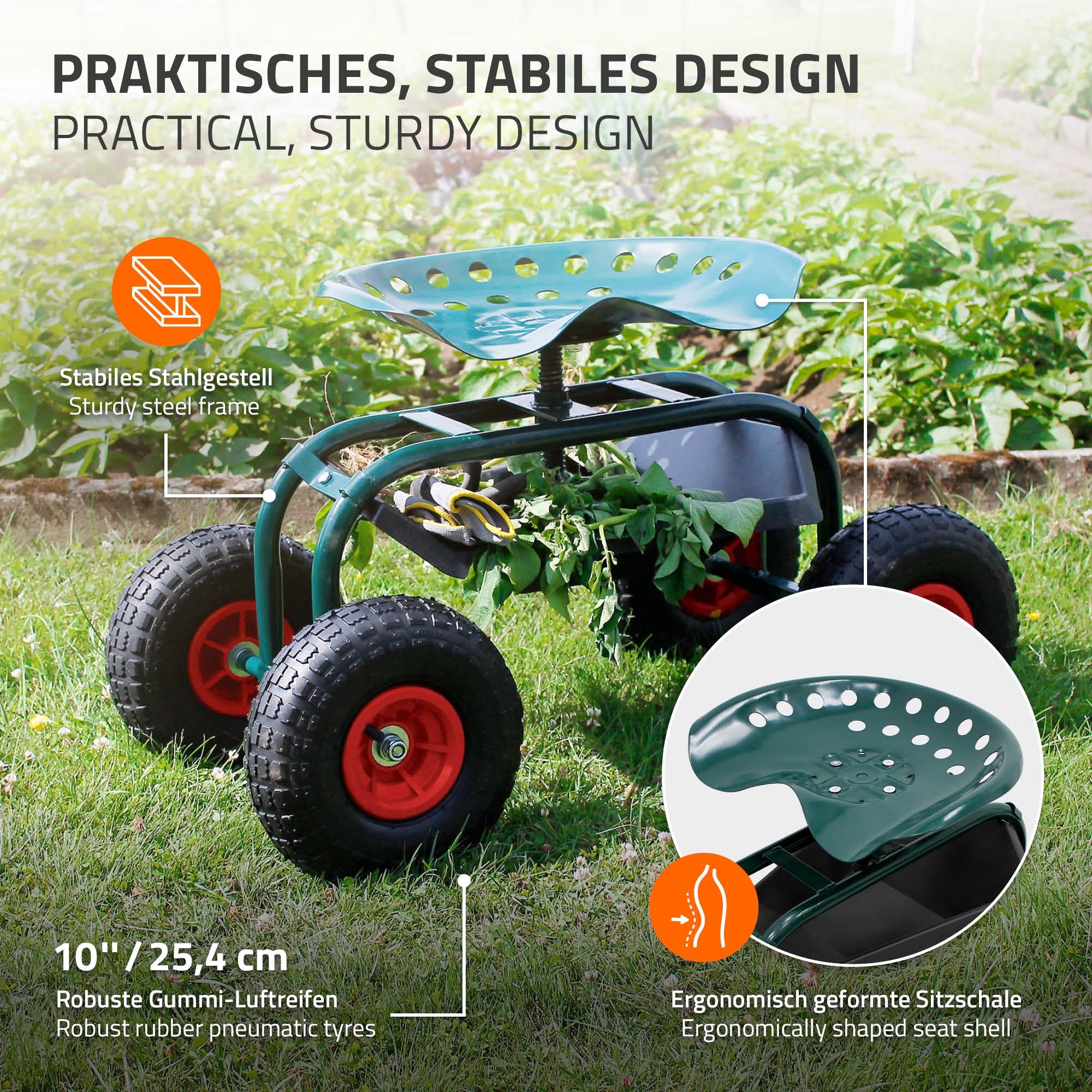 ECD Germany Garten siège jardin roulant pivotant acier