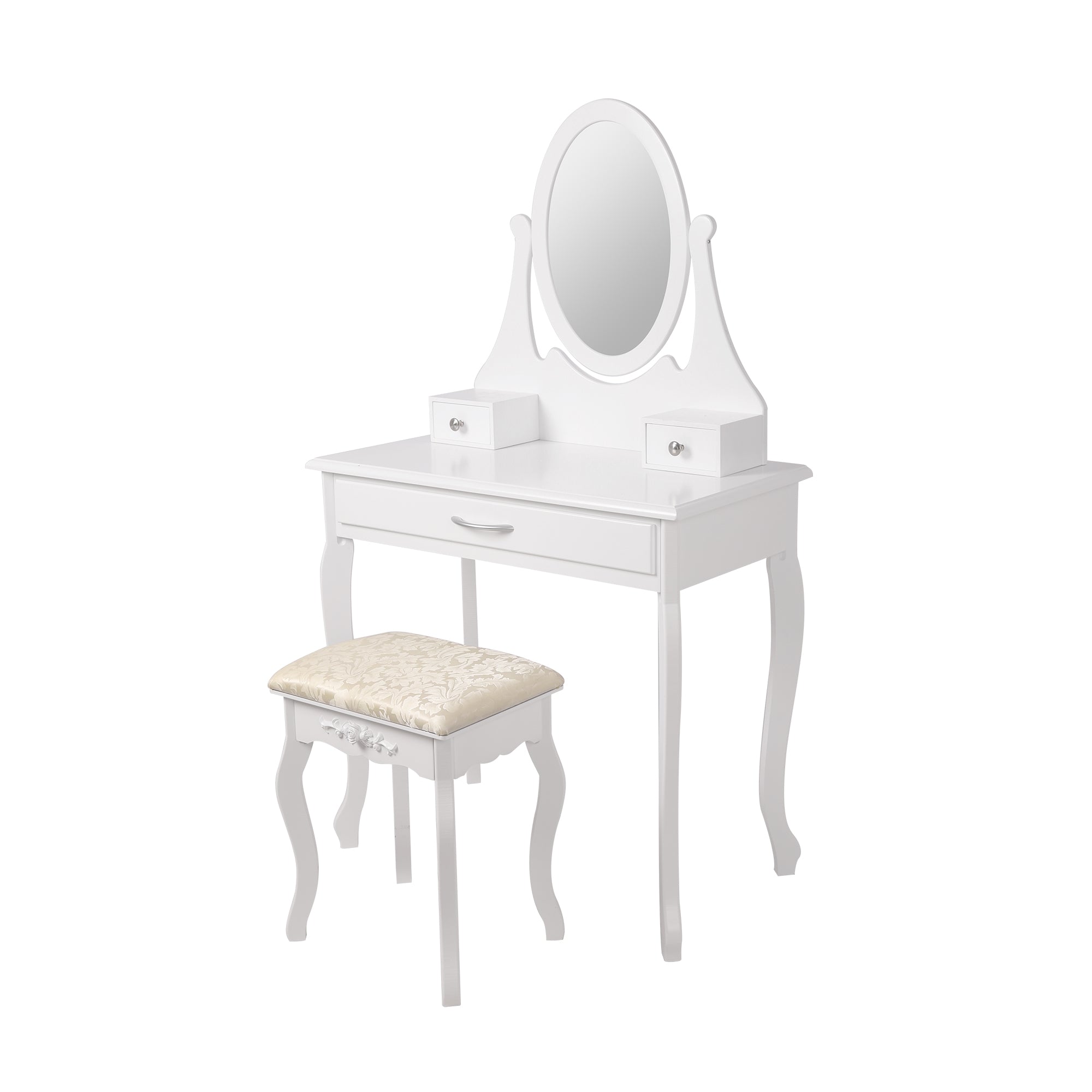 ECD Germany Möbel coiffeuse blanche 75x140x40 miroir 3 tiroirs tabouret