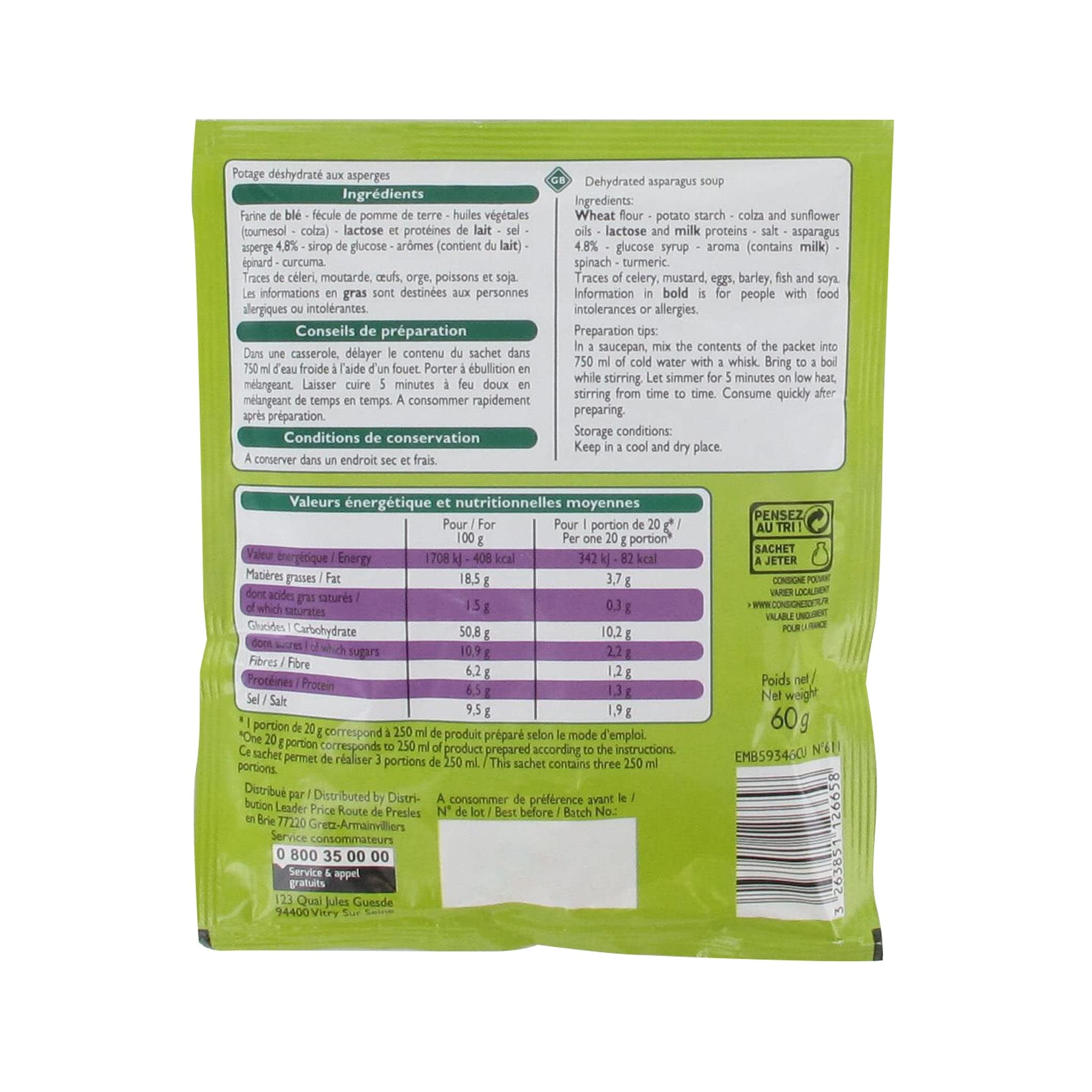 Leader Price Soupes croûtons soupe velouté asperges 60g