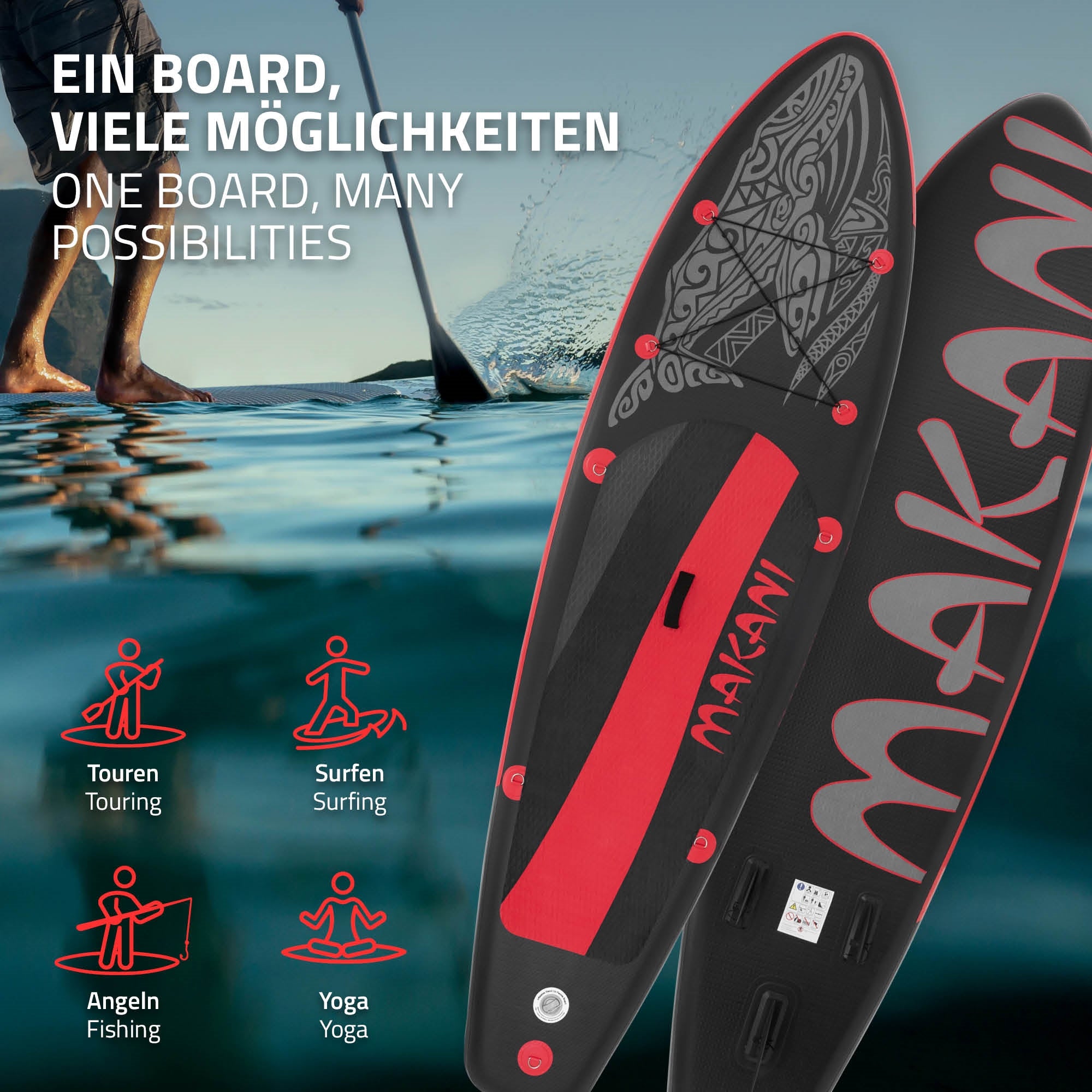 ECD Germany Makani paddle gonflable noir rouge 320x80x15 cm