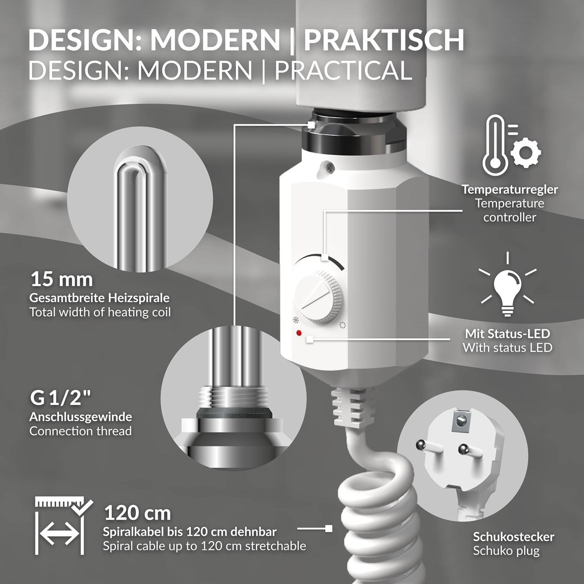 ECD Germany LuxeBath radiateur sèche-serviettes 500x1500 blanc 900W