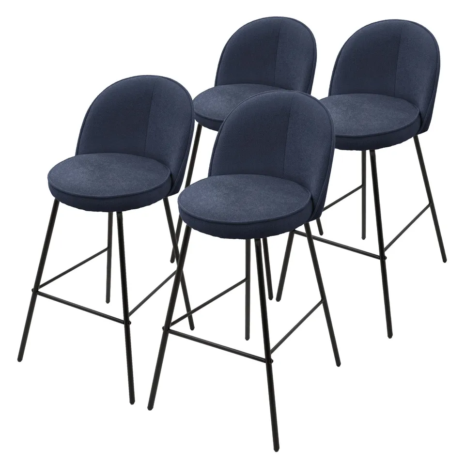 ECD Germany Möbel Barhocker 4 pièces tabouret de bar bleu foncé dossier