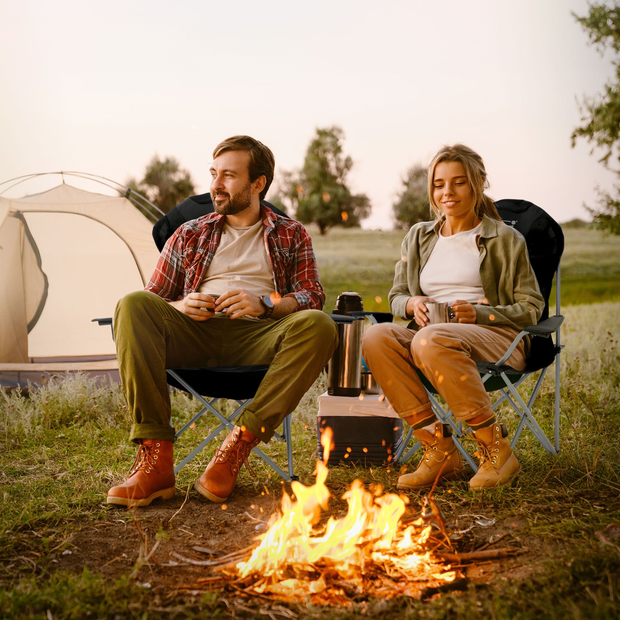 ECD Hauki chaise camping pliante noire lot de 2