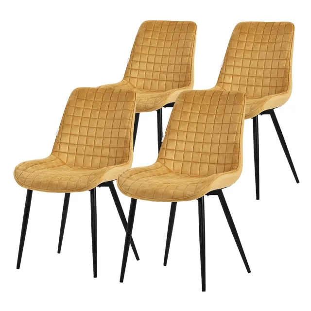 ECD Germany Möbel chaise salle à manger velours moutarde lot de 4