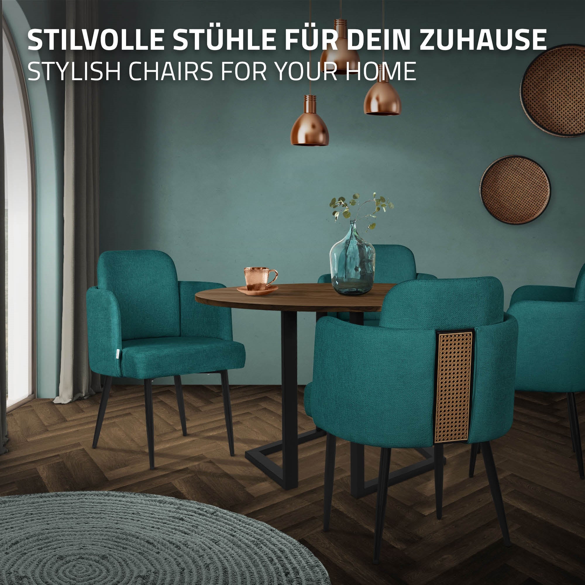 ECD Germany ML-Design Chaise rembourrée pétrole métal lot de 2