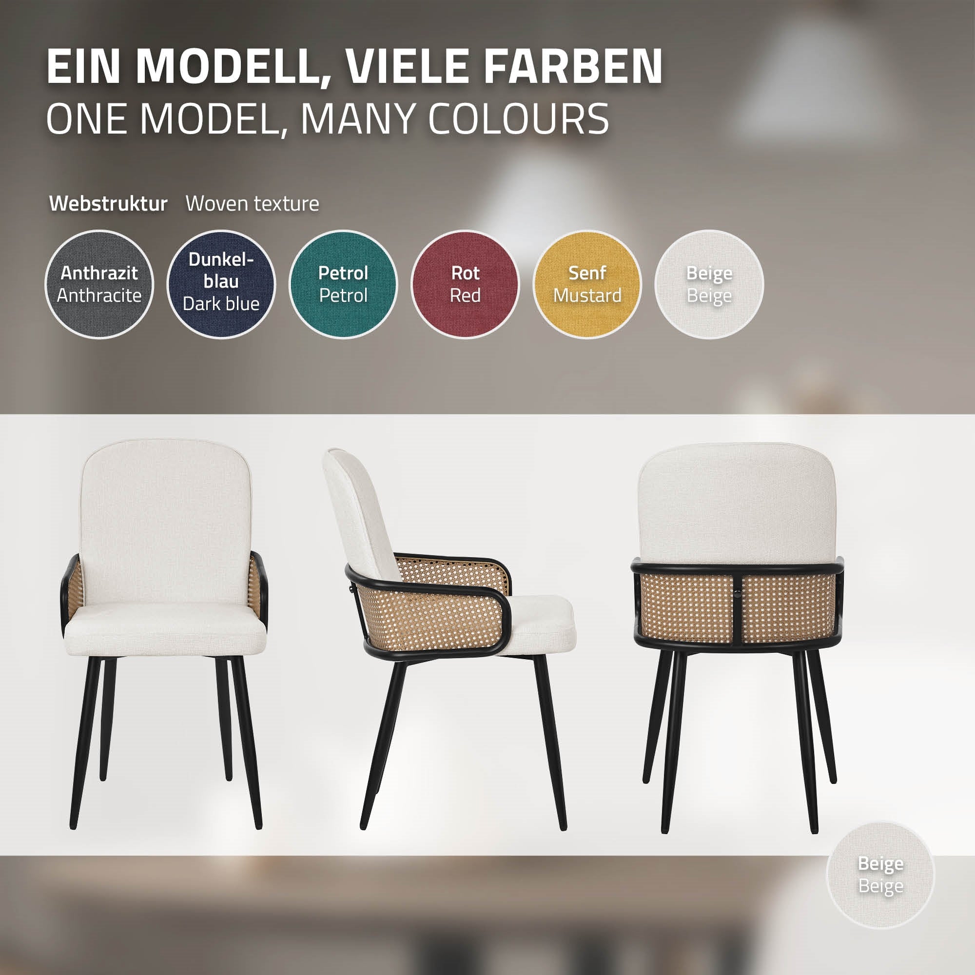 ECD Germany Möbel chaises salle à manger beige rotin lot 2