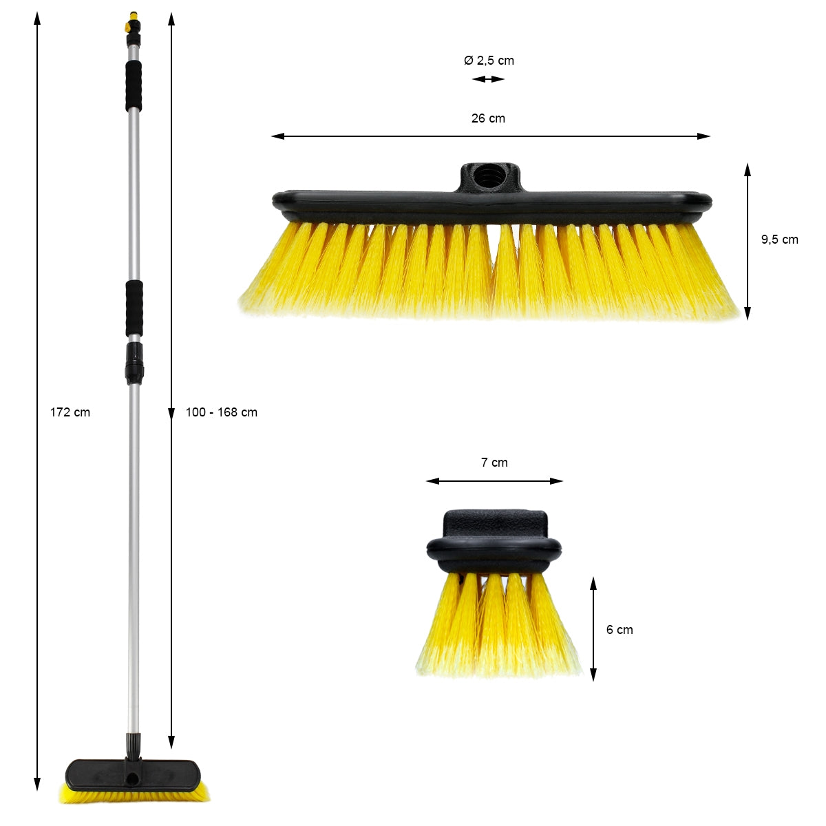 ECD Germany brosse lavage télescopique 100-168 cm eau