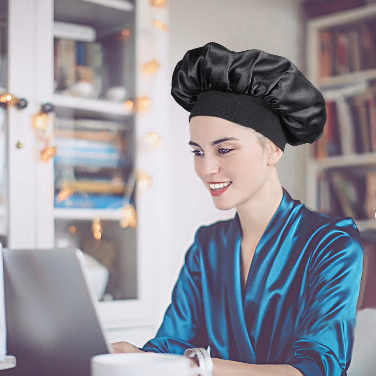 Milisten bonnet nuit satin élastique large bande noir